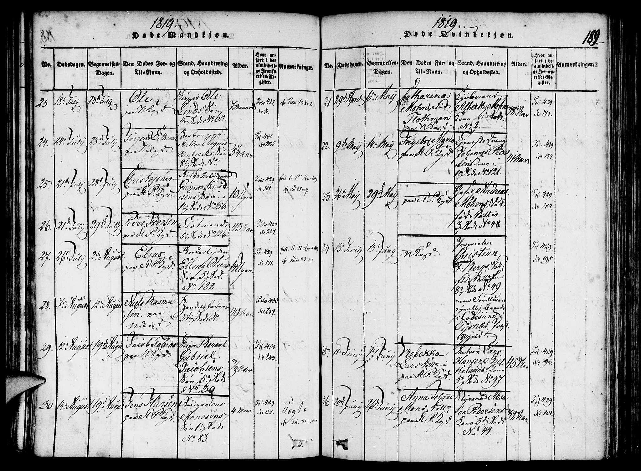 Nykirken Sokneprestembete, AV/SAB-A-77101/H/Haa/L0011: Parish register (official) no. A 11, 1816-1821, p. 189