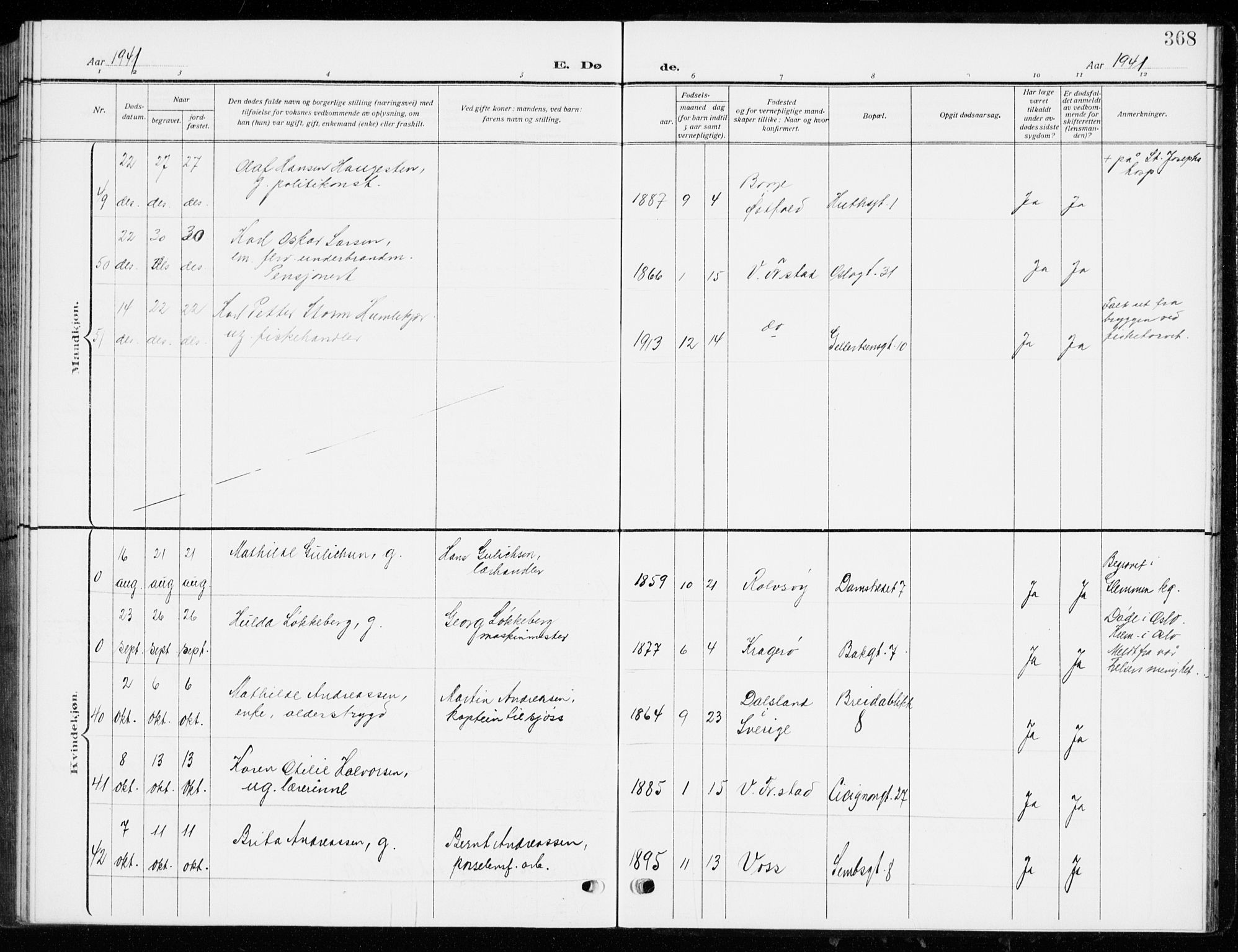 Fredrikstad domkirkes prestekontor Kirkebøker, AV/SAO-A-10906/G/Ga/L0004: Parish register (copy) no. 4, 1910-1944, p. 368