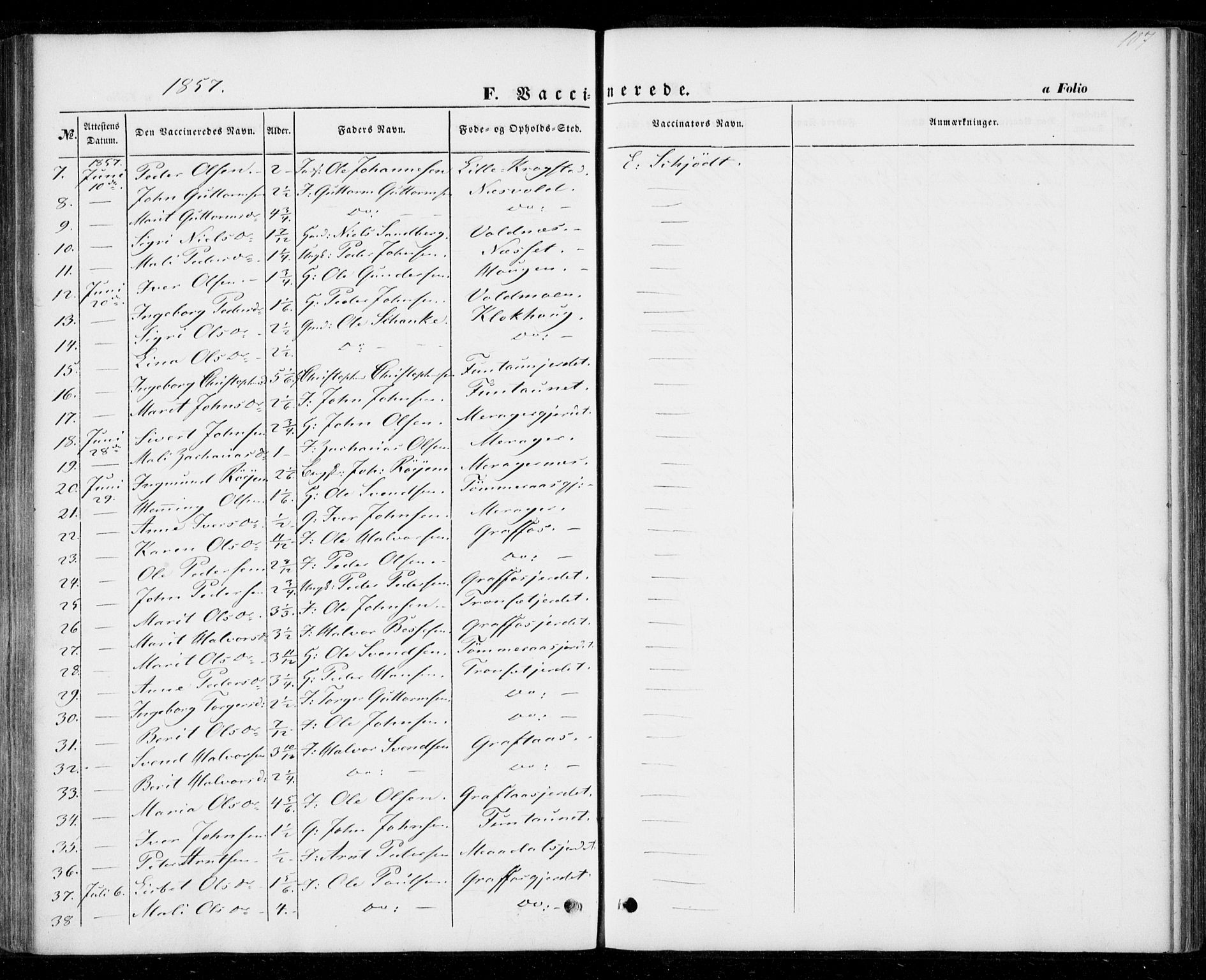 Ministerialprotokoller, klokkerbøker og fødselsregistre - Nord-Trøndelag, AV/SAT-A-1458/706/L0040: Parish register (official) no. 706A01, 1850-1861, p. 107