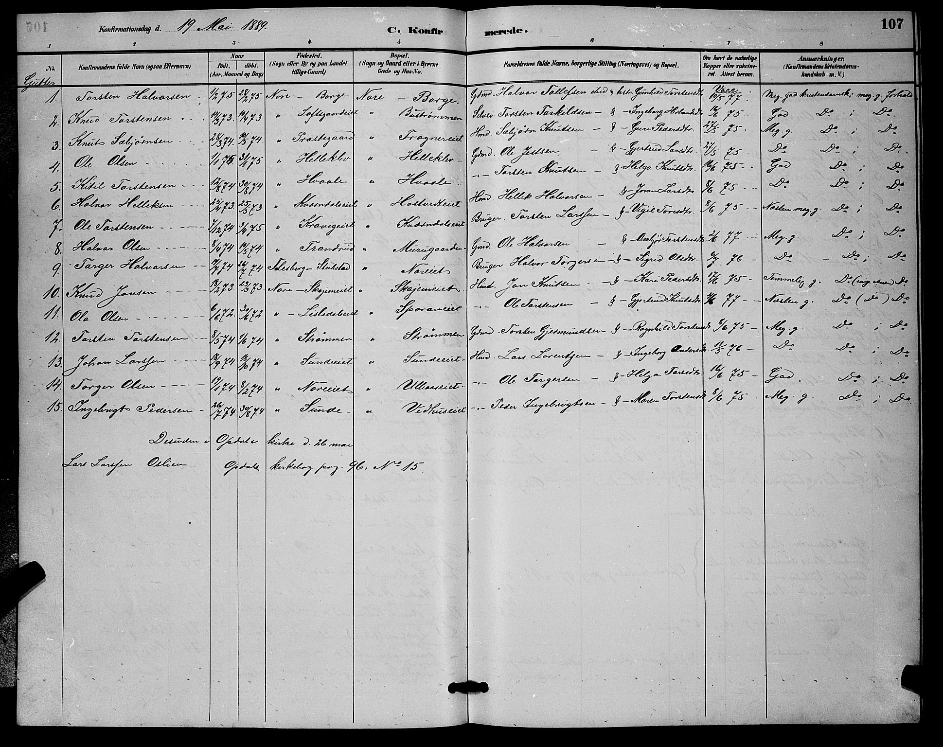Nore kirkebøker, SAKO/A-238/G/Ga/L0003: Parish register (copy) no. I 3, 1886-1903, p. 107