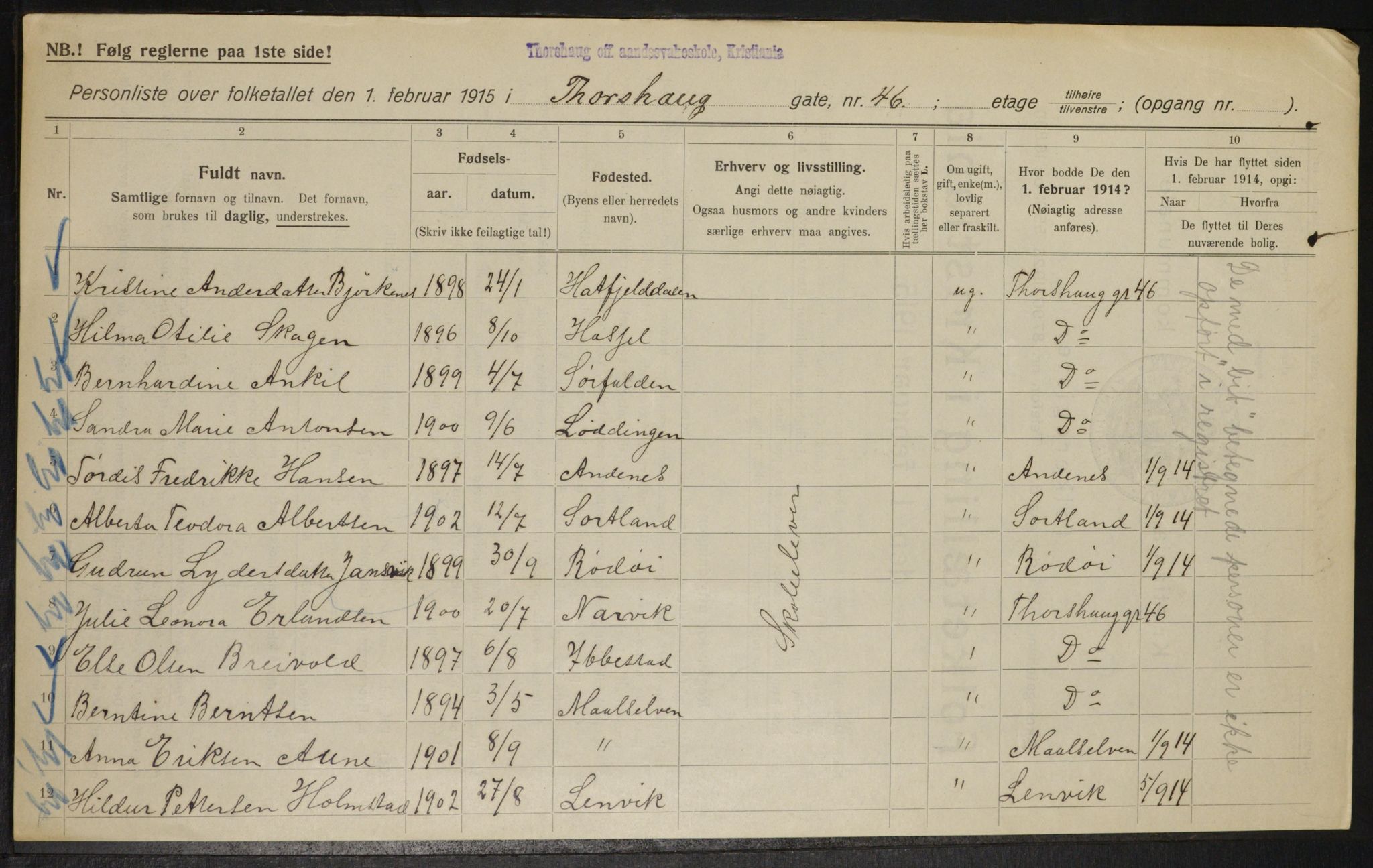 OBA, Municipal Census 1915 for Kristiania, 1915, p. 115313