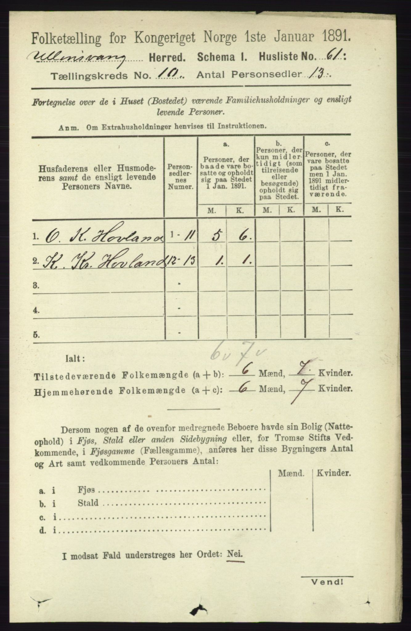 RA, 1891 census for 1230 Ullensvang, 1891, p. 3742