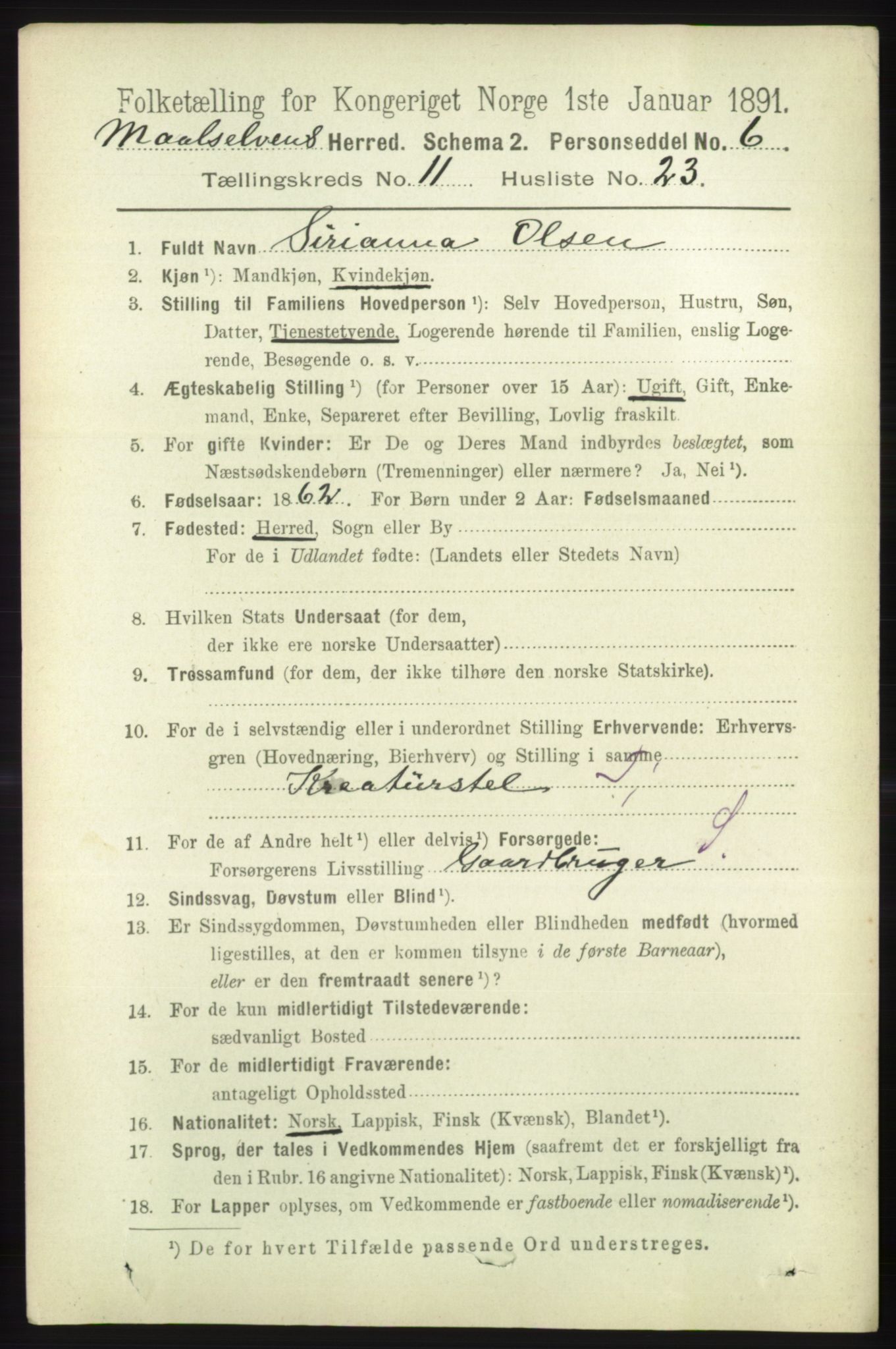 RA, 1891 census for 1924 Målselv, 1891, p. 3427