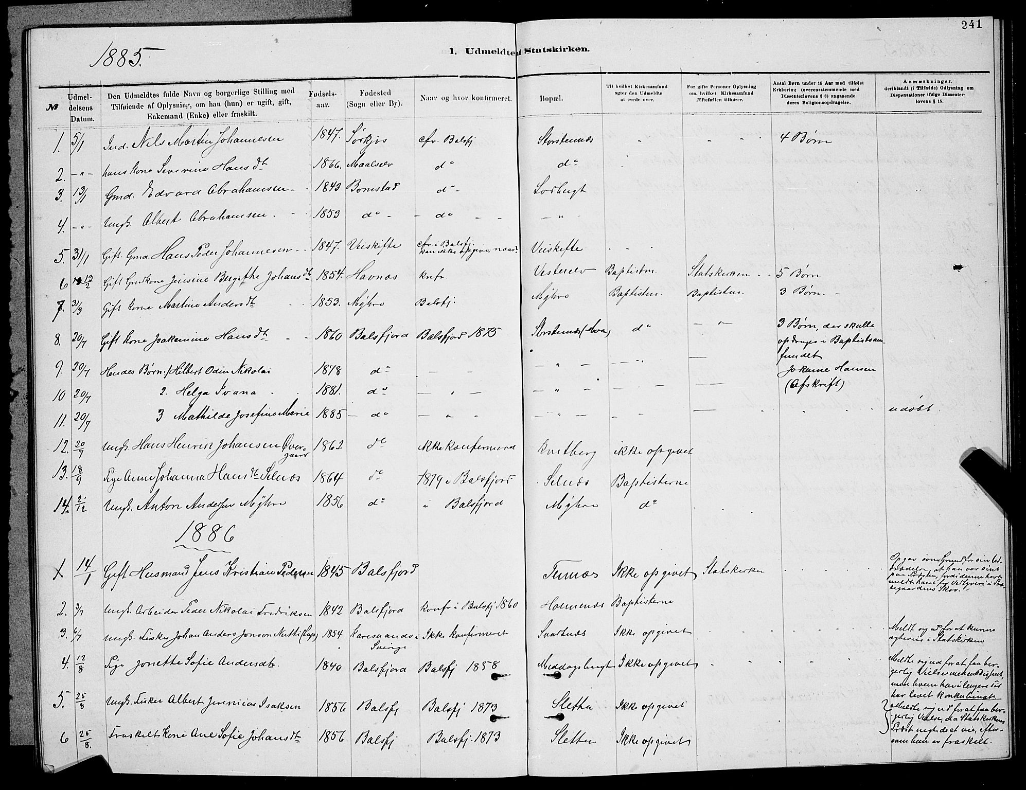 Balsfjord sokneprestembete, SATØ/S-1303/G/Ga/L0007klokker: Parish register (copy) no. 7, 1878-1889, p. 241