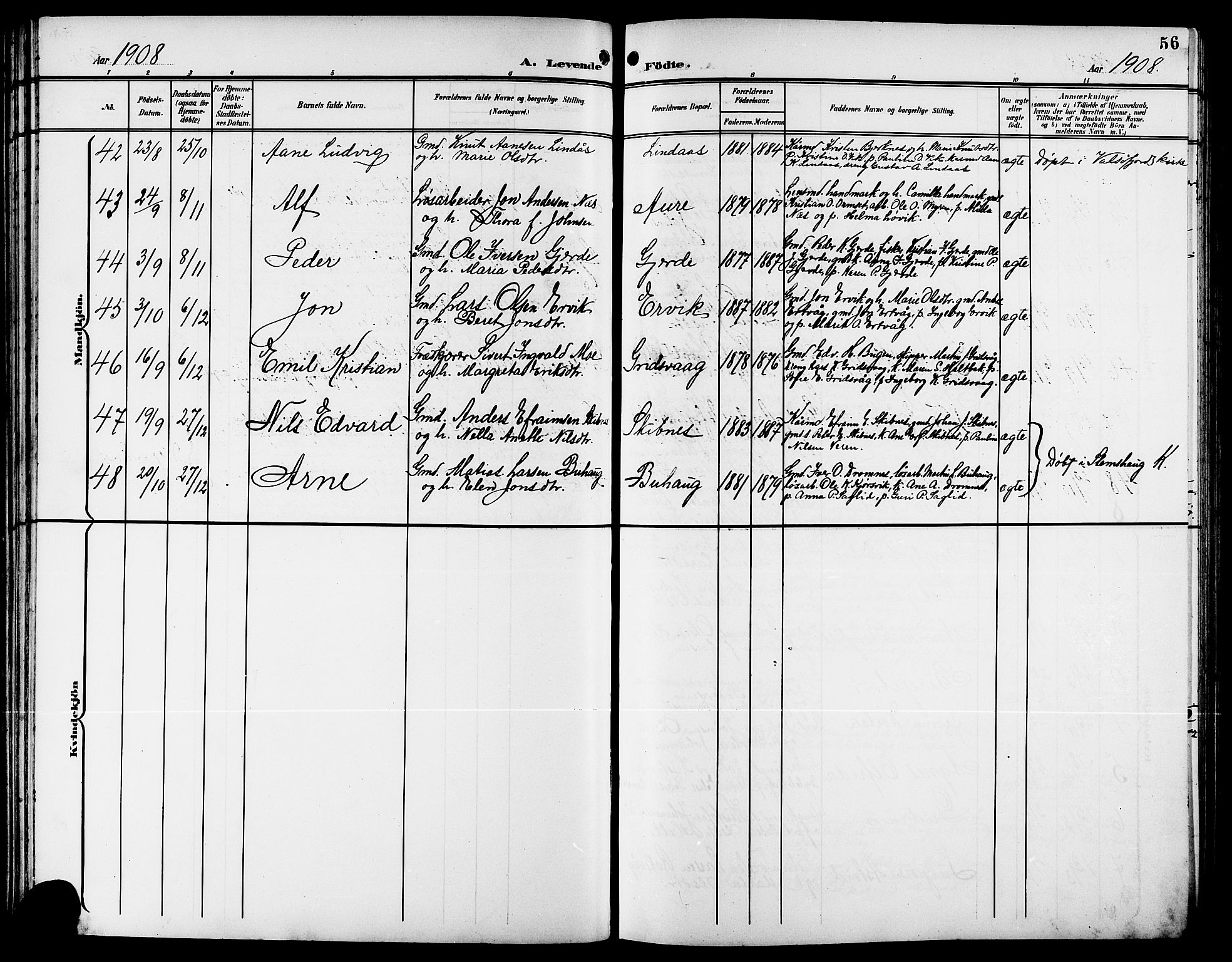 Ministerialprotokoller, klokkerbøker og fødselsregistre - Møre og Romsdal, AV/SAT-A-1454/578/L0910: Parish register (copy) no. 578C03, 1900-1921, p. 56