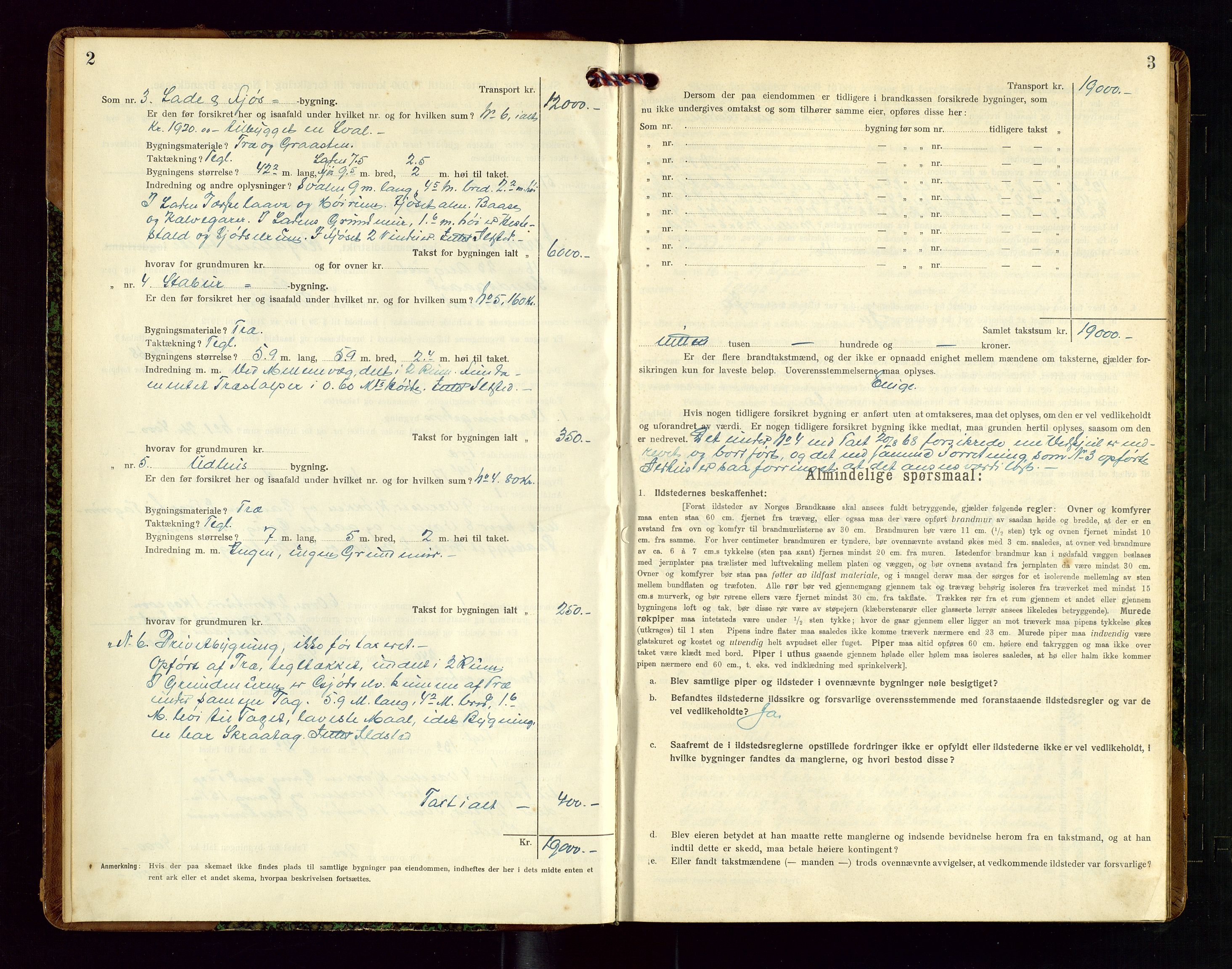 Nedstrand lensmannskontor, SAST/A-100236/Gob/L0002: "Brandtakstprotokol for Nerstrand lensmandsdistrikt Rogaland Fylke", 1916-1949, p. 2-3