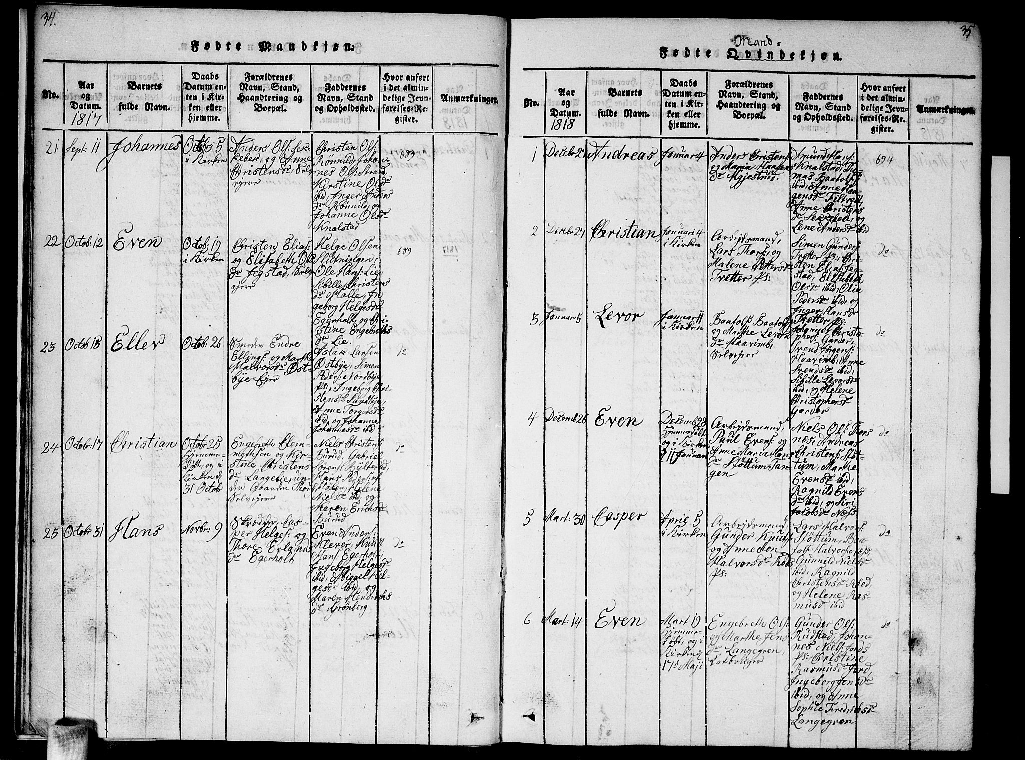 Vestby prestekontor Kirkebøker, AV/SAO-A-10893/F/Fa/L0005: Parish register (official) no. I 5, 1814-1827, p. 34-35