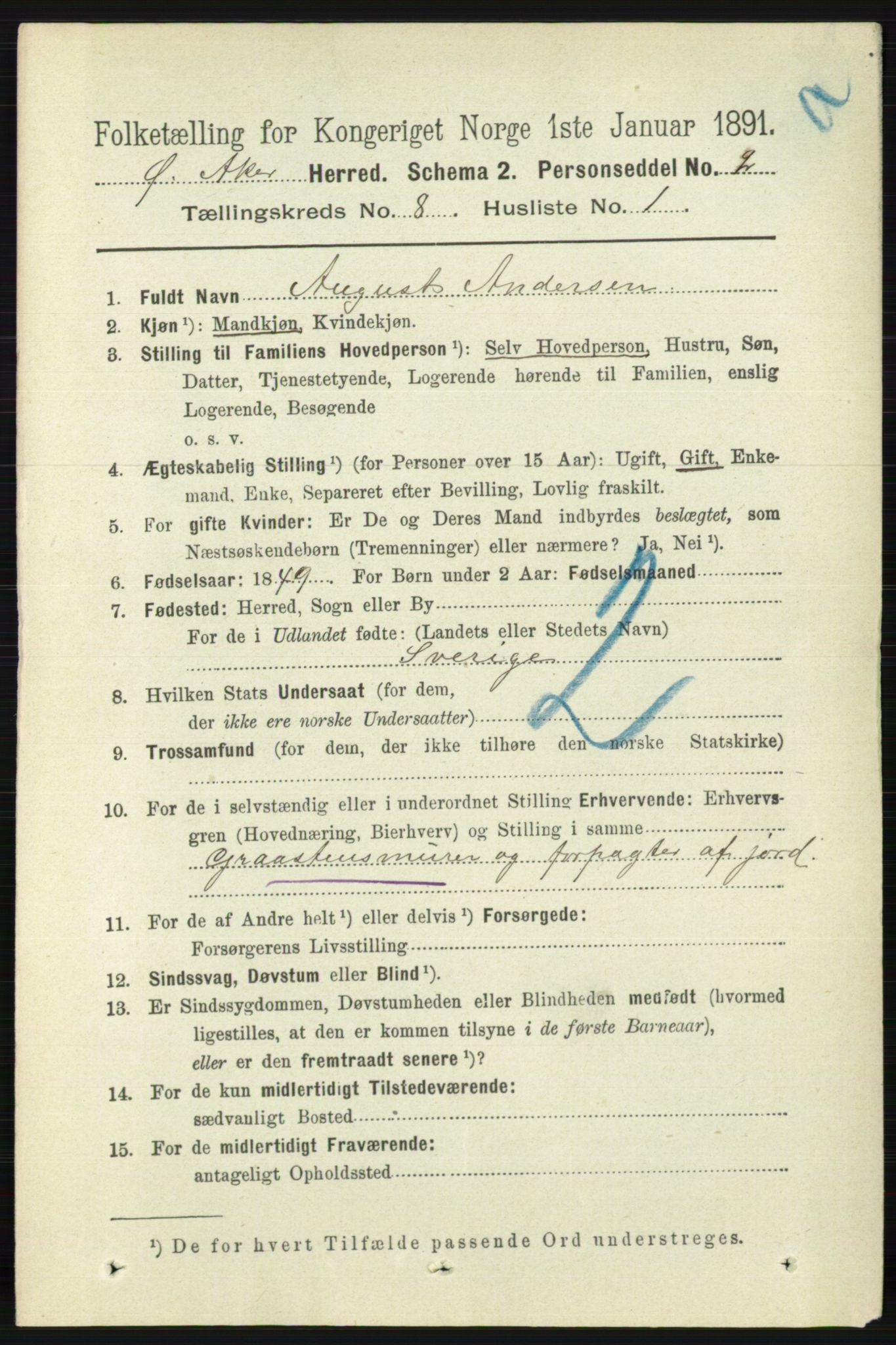 RA, 1891 census for 0218 Aker, 1891, p. 7234