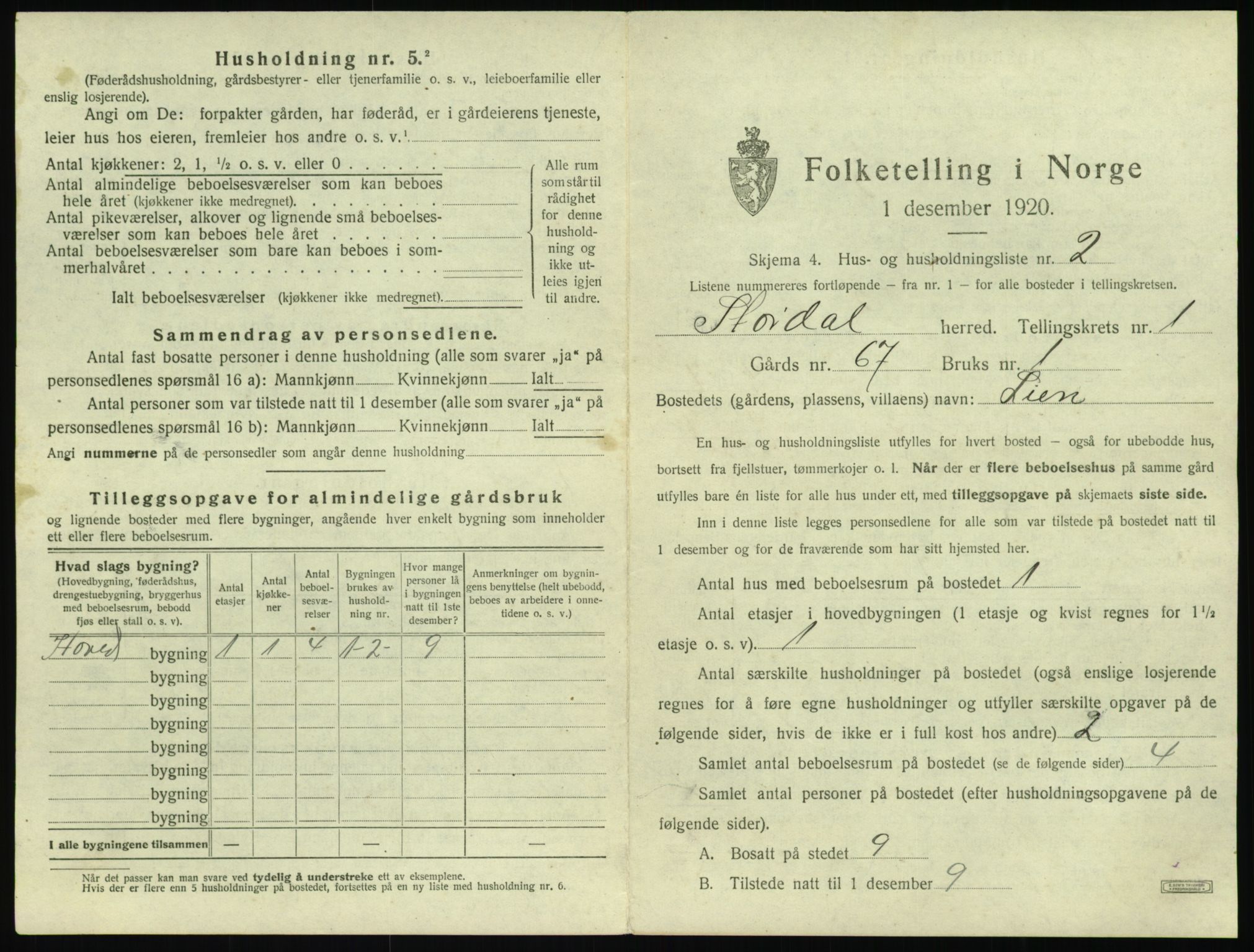 SAT, 1920 census for Stordal, 1920, p. 34