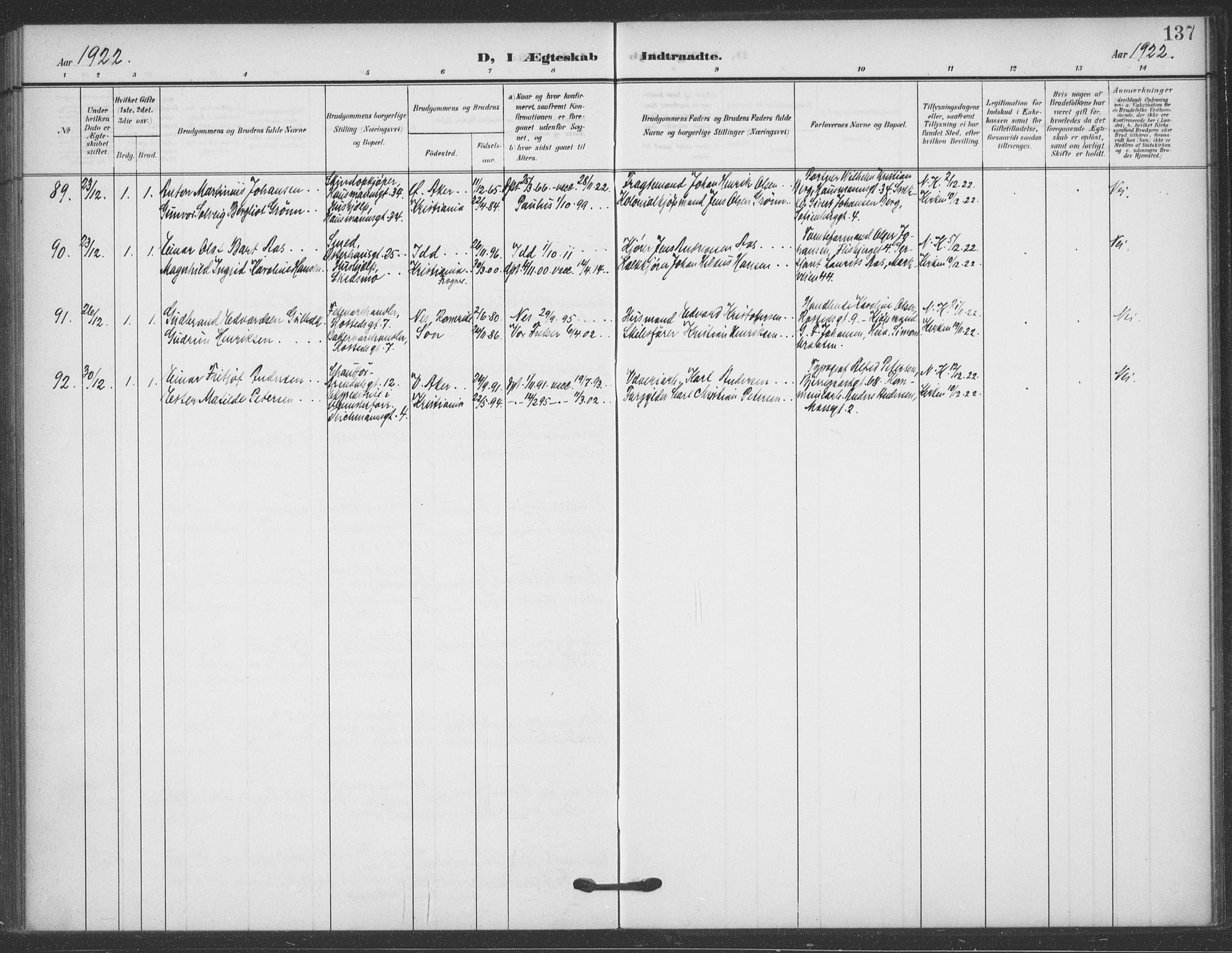 Jakob prestekontor Kirkebøker, AV/SAO-A-10850/F/Fa/L0010: Parish register (official) no. 10, 1908-1922, p. 137