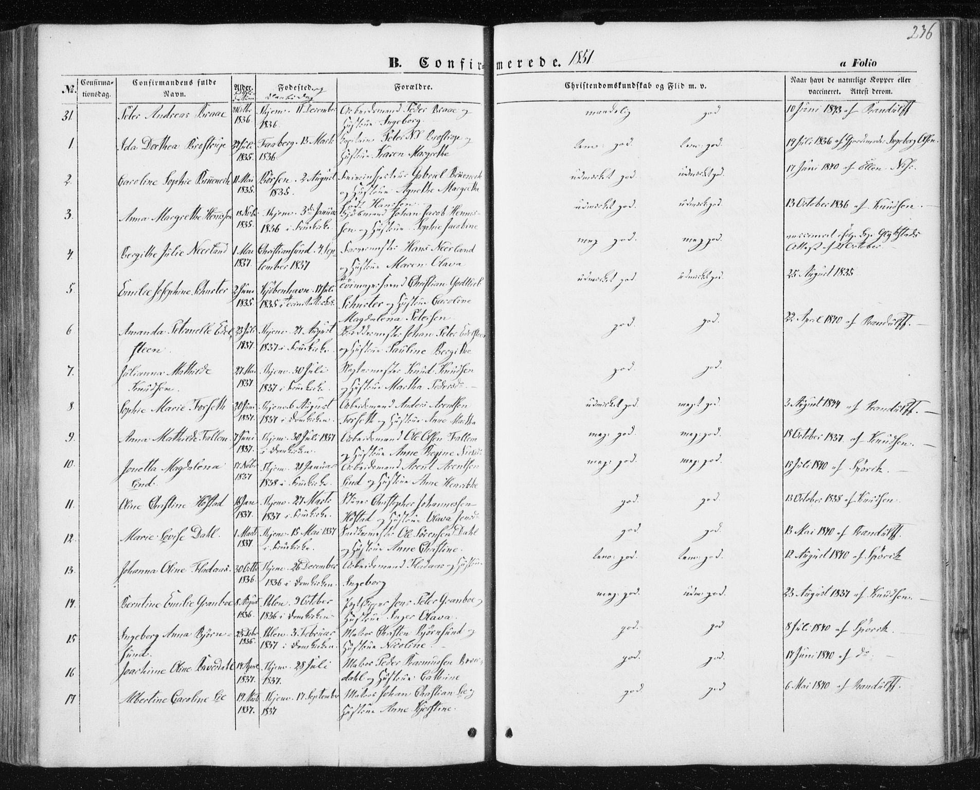 Ministerialprotokoller, klokkerbøker og fødselsregistre - Sør-Trøndelag, SAT/A-1456/602/L0112: Parish register (official) no. 602A10, 1848-1859, p. 236