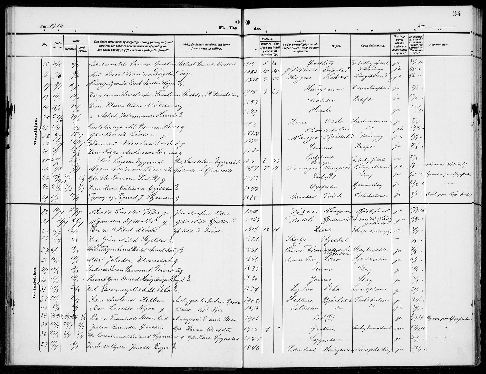 Voss sokneprestembete, AV/SAB-A-79001/H/Haa: Parish register (official) no. D  2, 1910-1932, p. 24