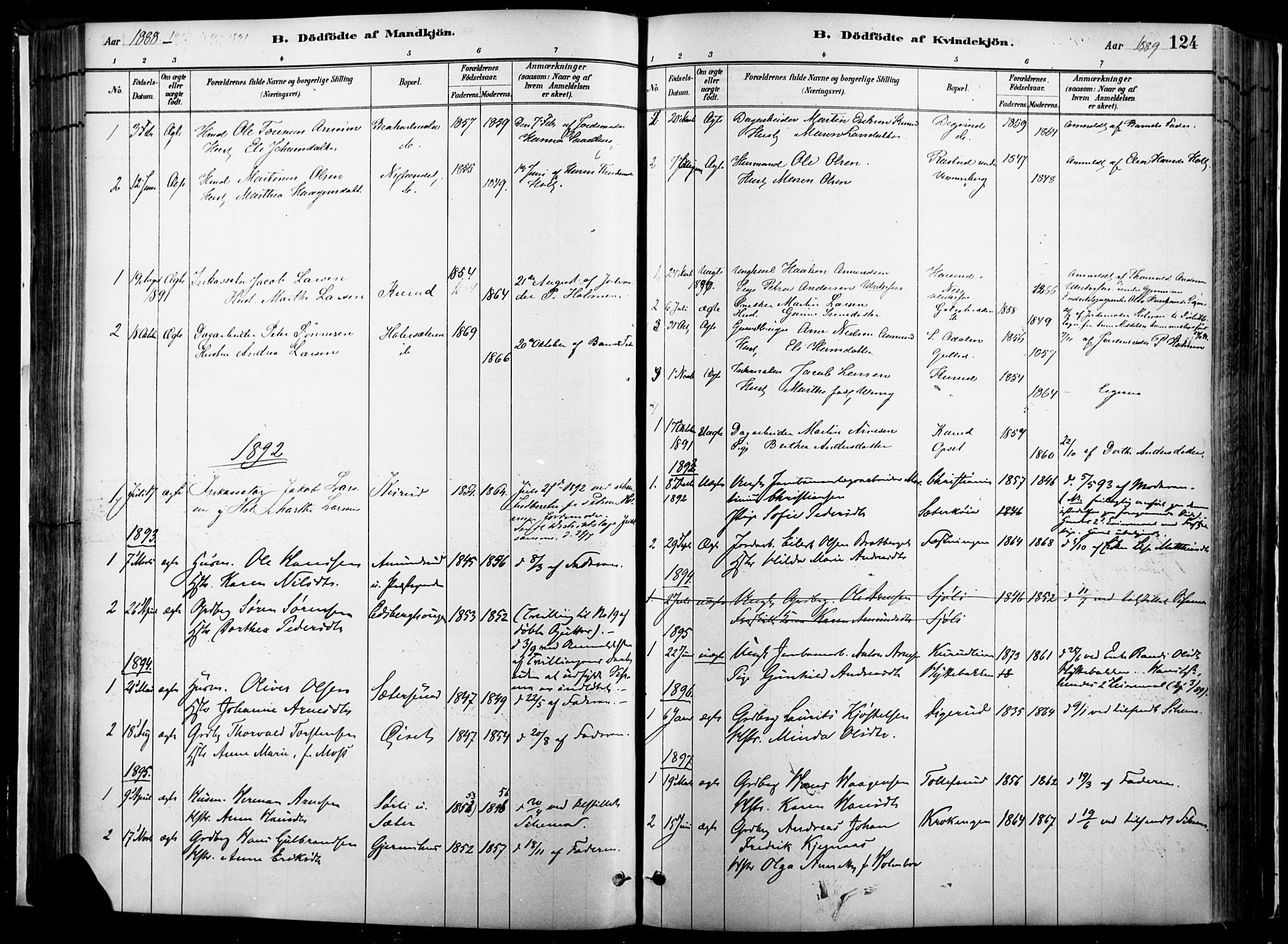 Vinger prestekontor, SAH/PREST-024/H/Ha/Haa/L0014: Parish register (official) no. 14, 1881-1900, p. 124