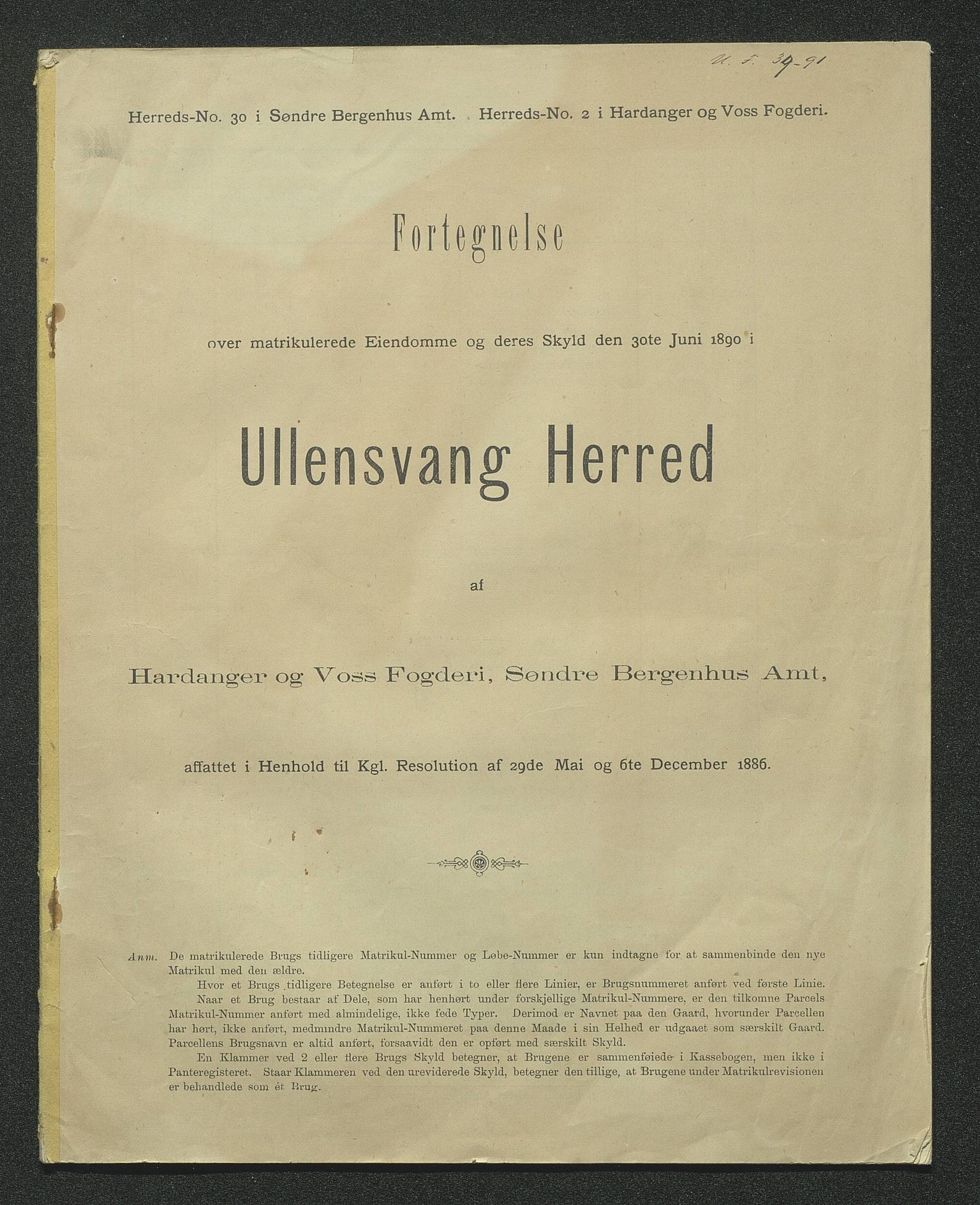 Ullensvang herad. Herredskommisjonen av 1863, IKAH/1231b-181/Y/Ya/L0001: Ymse , 1886-1906