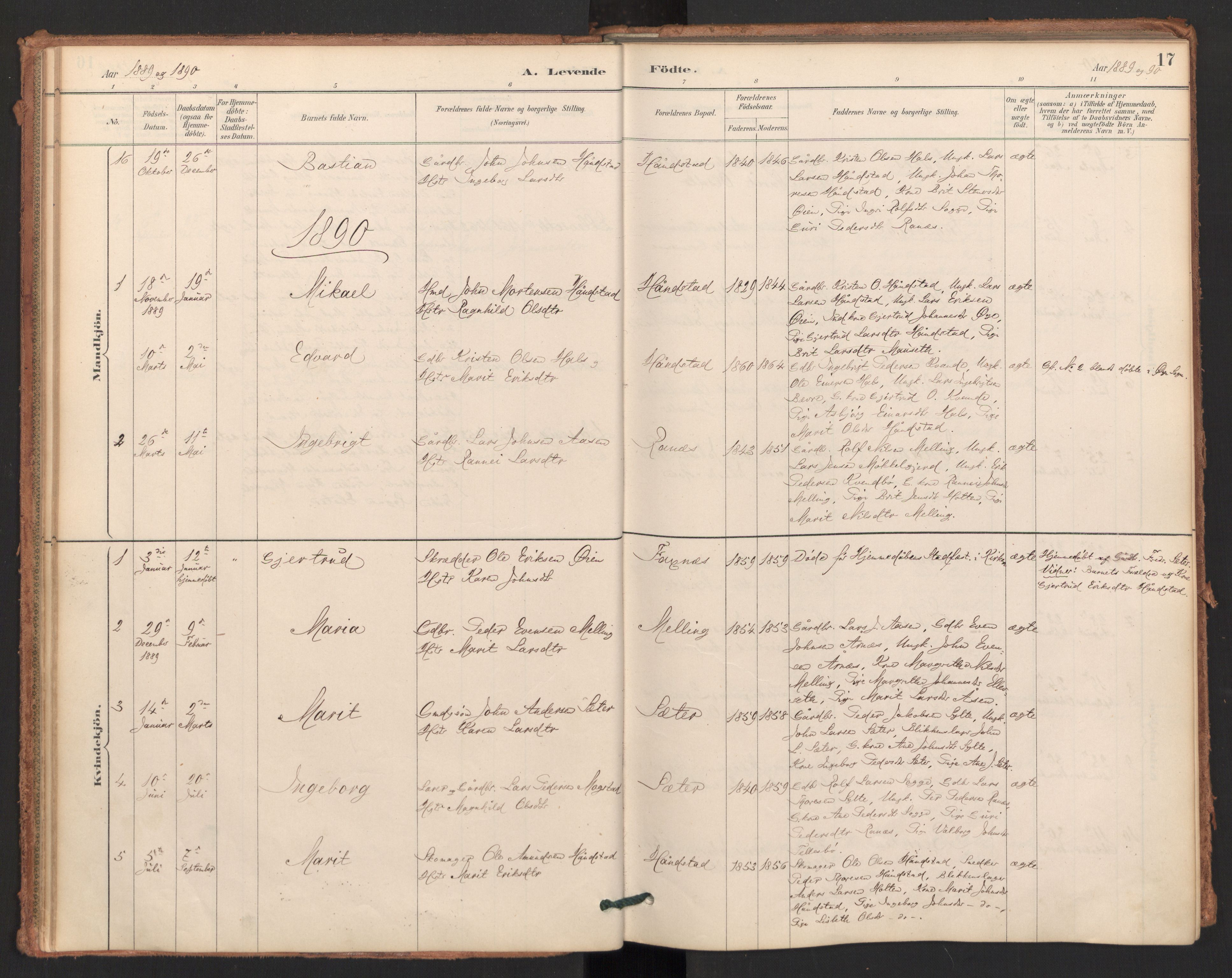 Ministerialprotokoller, klokkerbøker og fødselsregistre - Møre og Romsdal, AV/SAT-A-1454/596/L1056: Parish register (official) no. 596A01, 1885-1900, p. 17