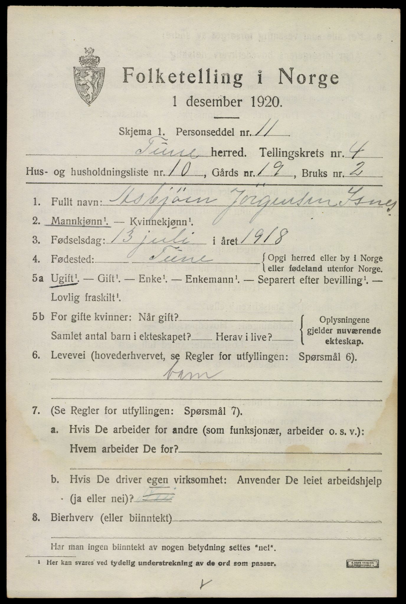 SAO, 1920 census for Tune, 1920, p. 5166