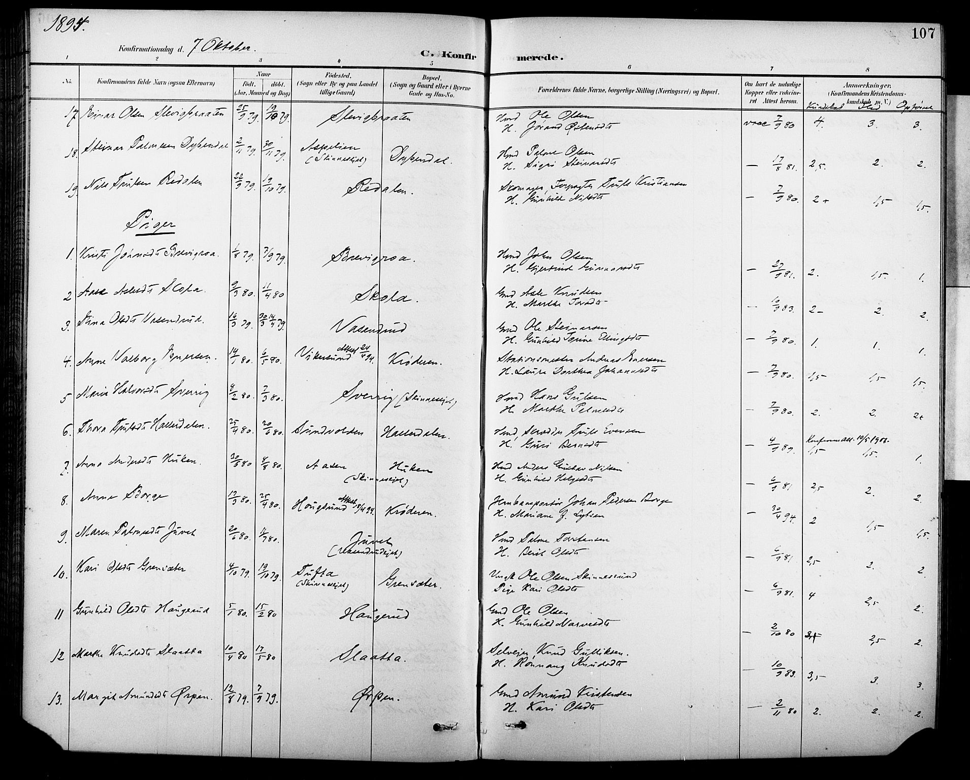 Krødsherad kirkebøker, SAKO/A-19/G/Ga/L0002: Parish register (copy) no. 2, 1894-1918, p. 107