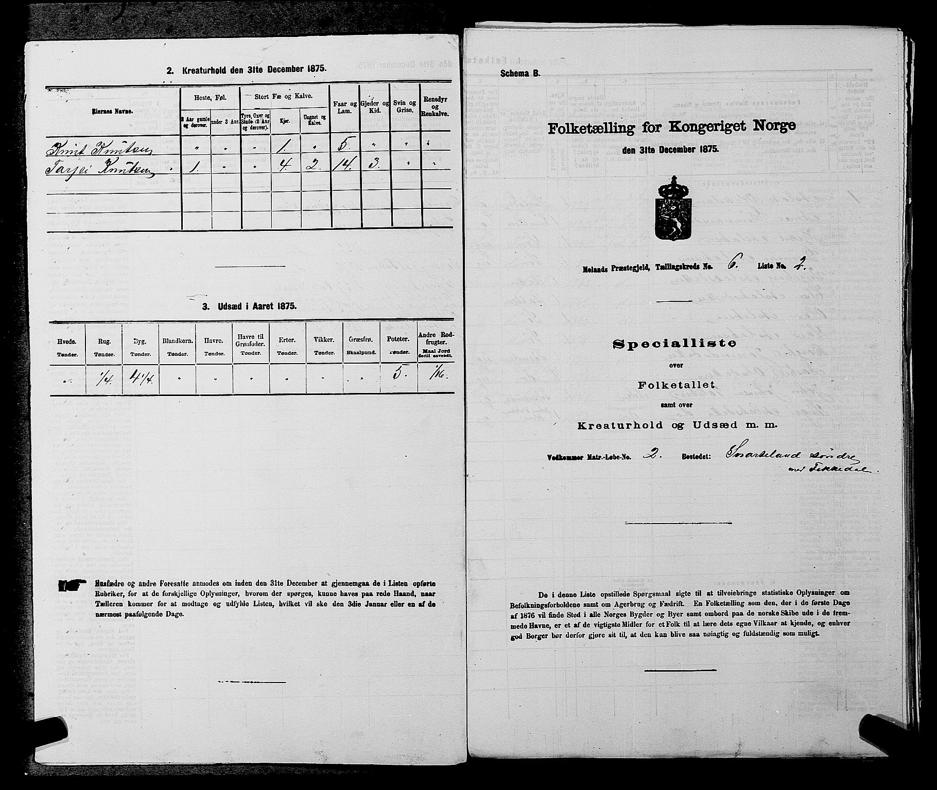 SAKO, 1875 census for 0831P Moland, 1875, p. 542