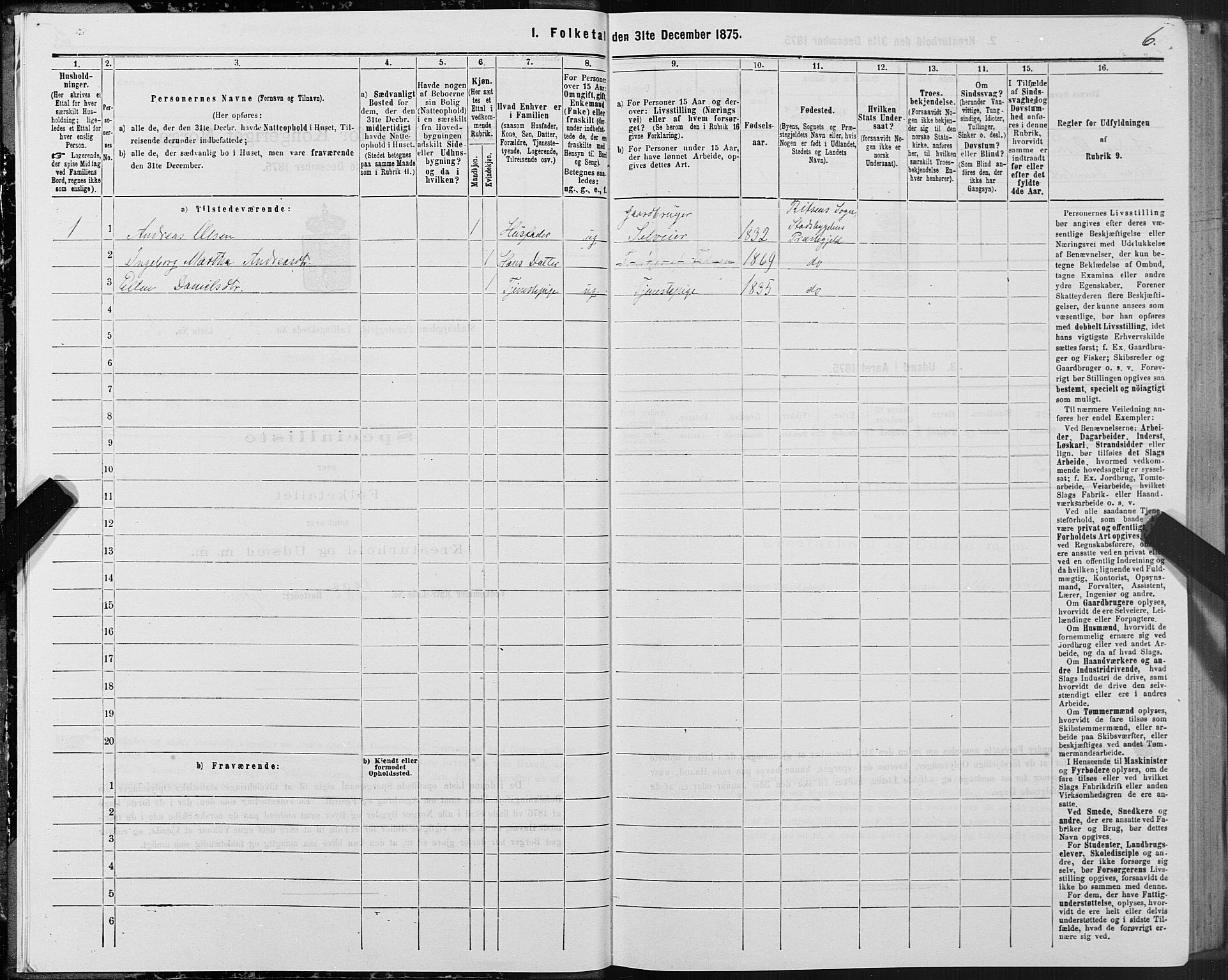 SAT, 1875 census for 1625P Stadsbygd, 1875, p. 3006