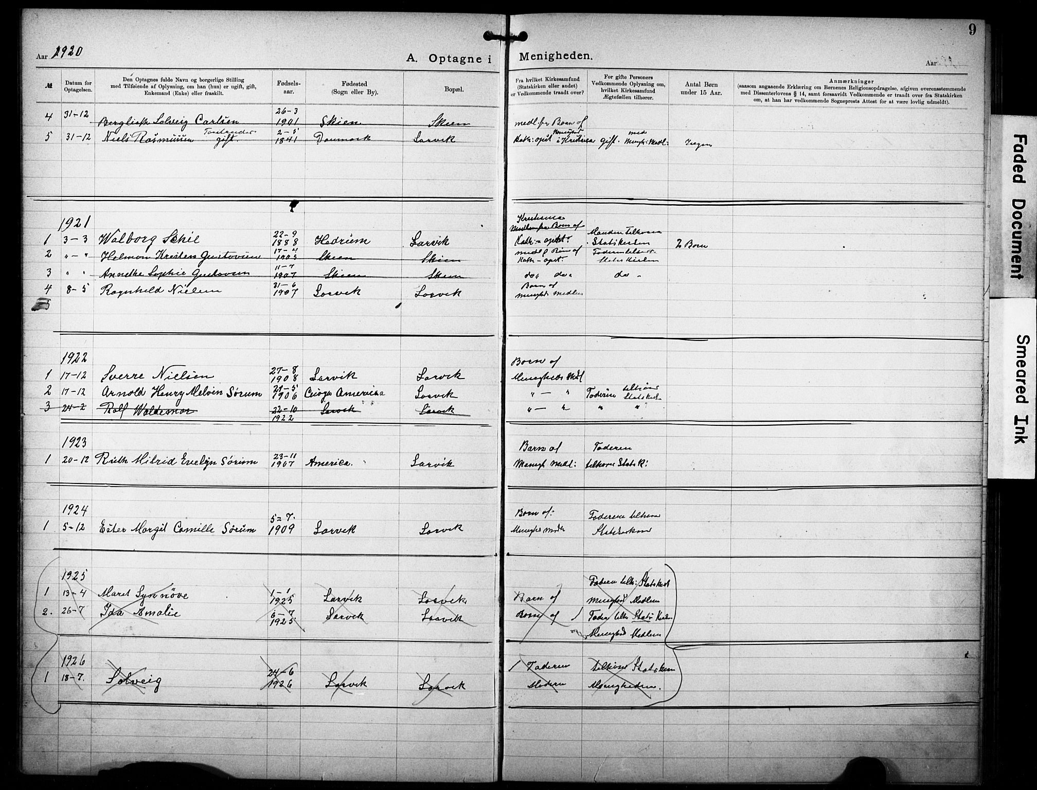 Den katolsk-apostoliske menighet i Larvik, AV/SAKO-P-953/F/Fa/L0001: Dissenter register no. 1, 1892-1933, p. 9