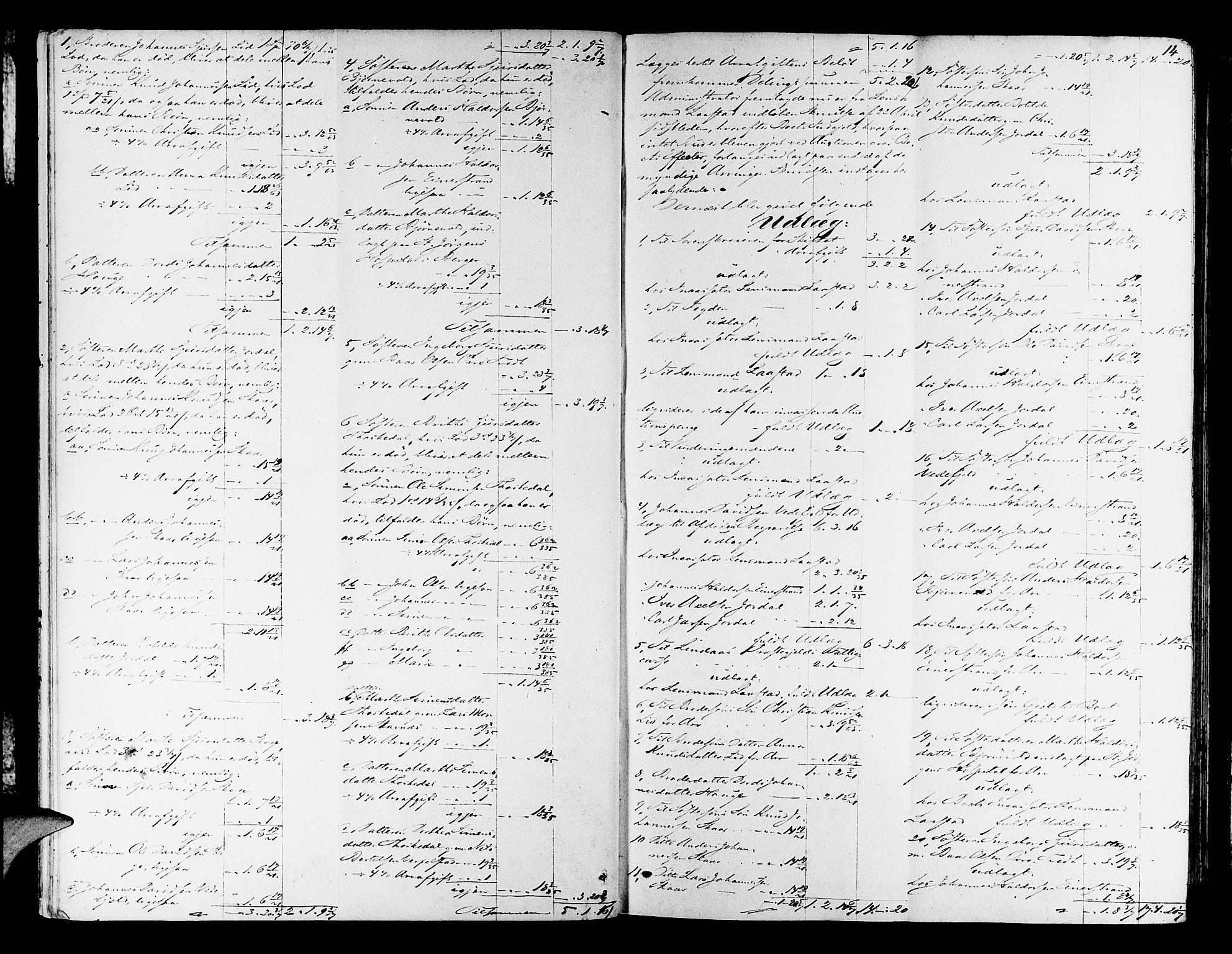 Nordhordland sorenskrivar, AV/SAB-A-2901/1/H/Hd/Hda/L0005: Skifteutlodningsprotokollar, 1851-1857, p. 13b-14a