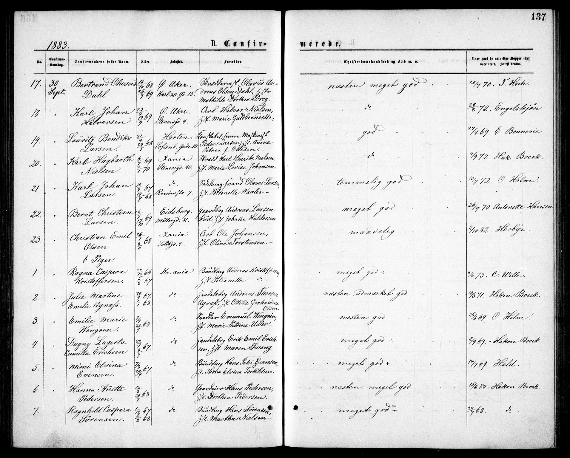 Oslo domkirke Kirkebøker, AV/SAO-A-10752/F/Fa/L0018: Parish register (official) no. 18, 1872-1886, p. 137