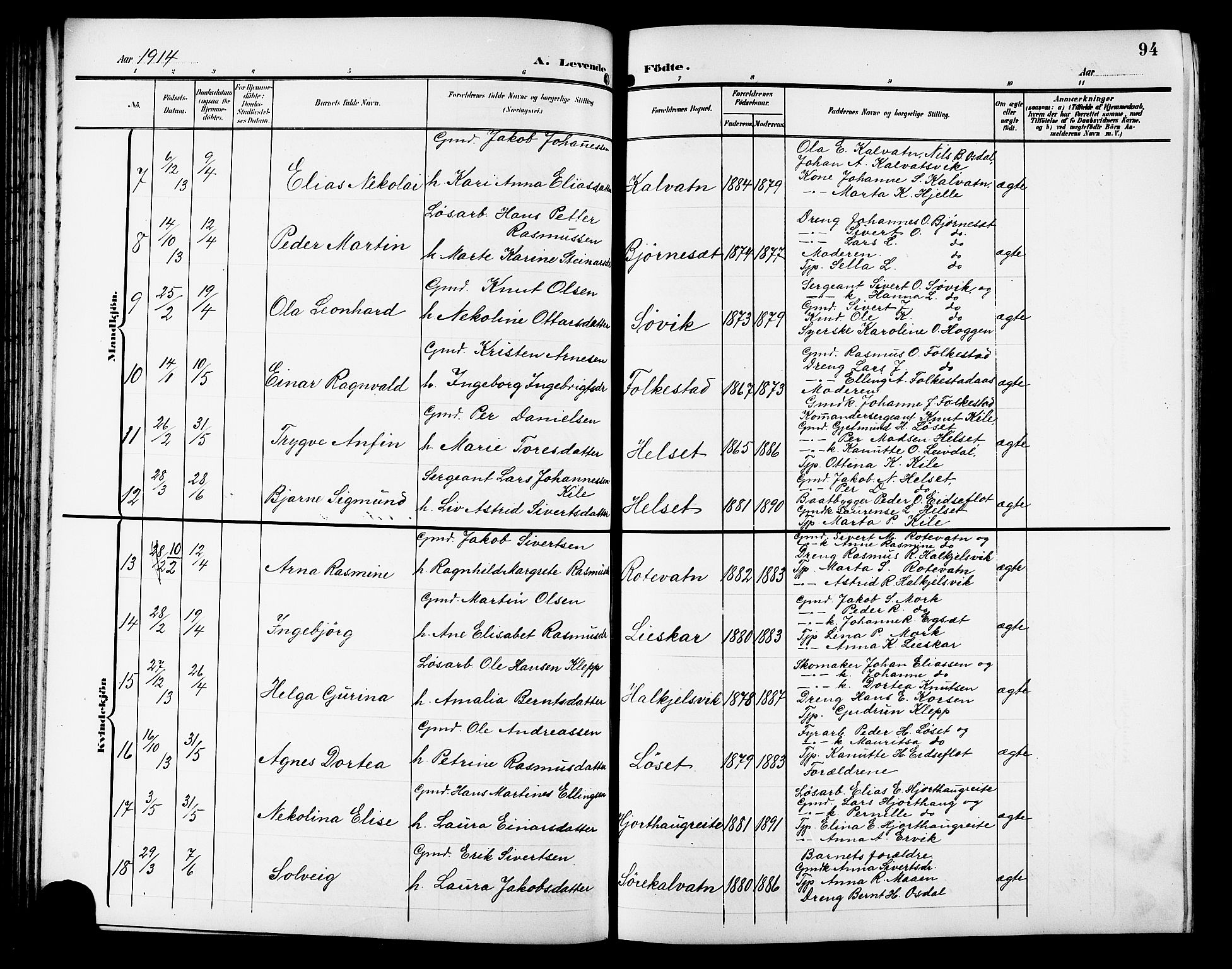 Ministerialprotokoller, klokkerbøker og fødselsregistre - Møre og Romsdal, AV/SAT-A-1454/511/L0159: Parish register (copy) no. 511C05, 1902-1920, p. 94