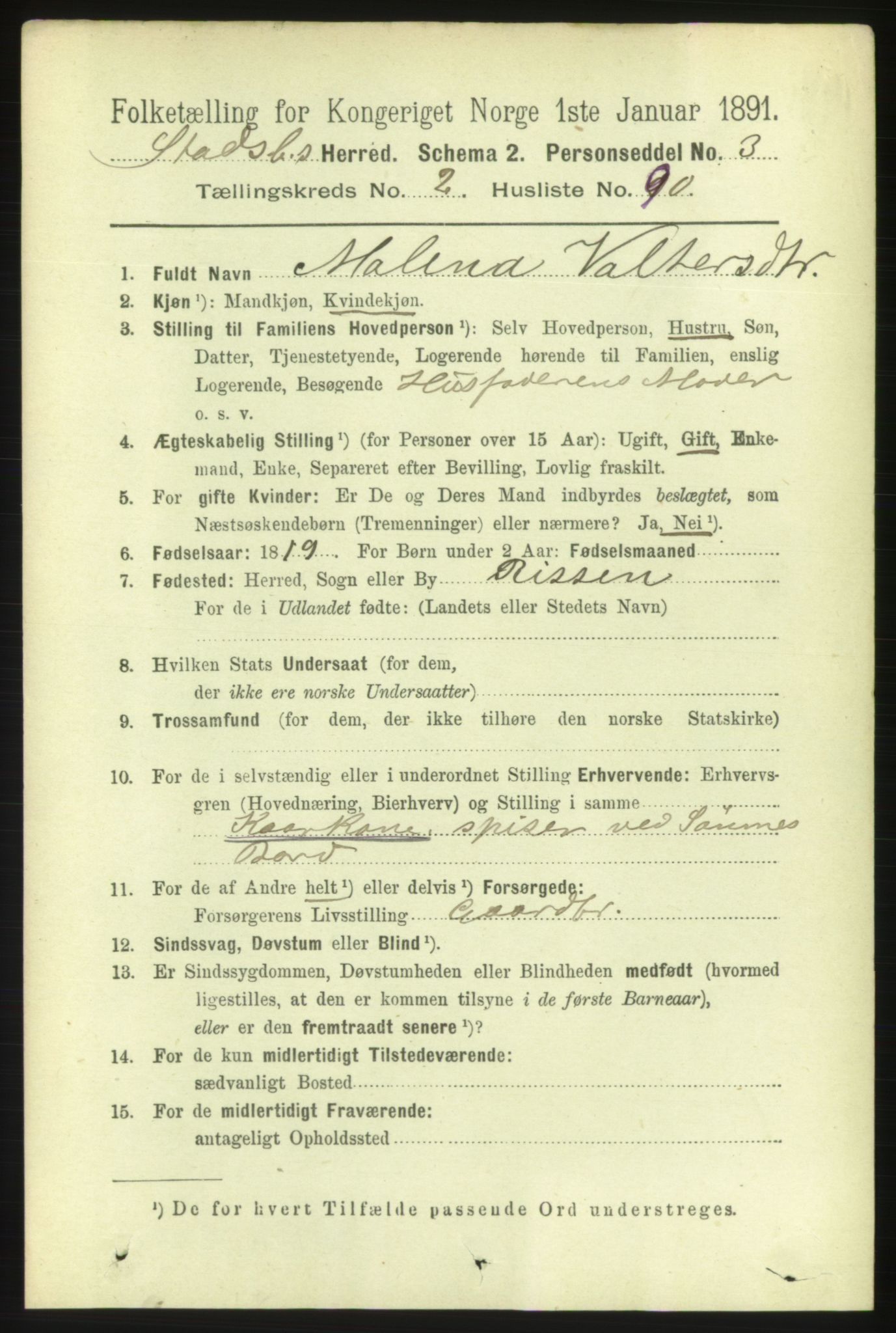 RA, 1891 census for 1625 Stadsbygd, 1891, p. 1296