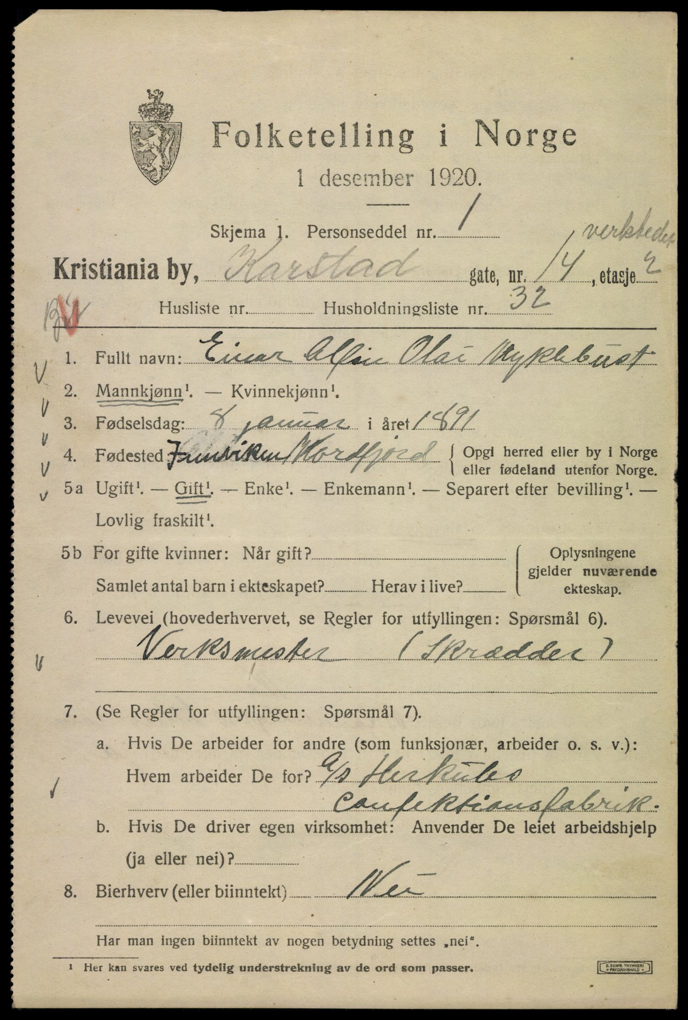 SAO, 1920 census for Kristiania, 1920, p. 331401