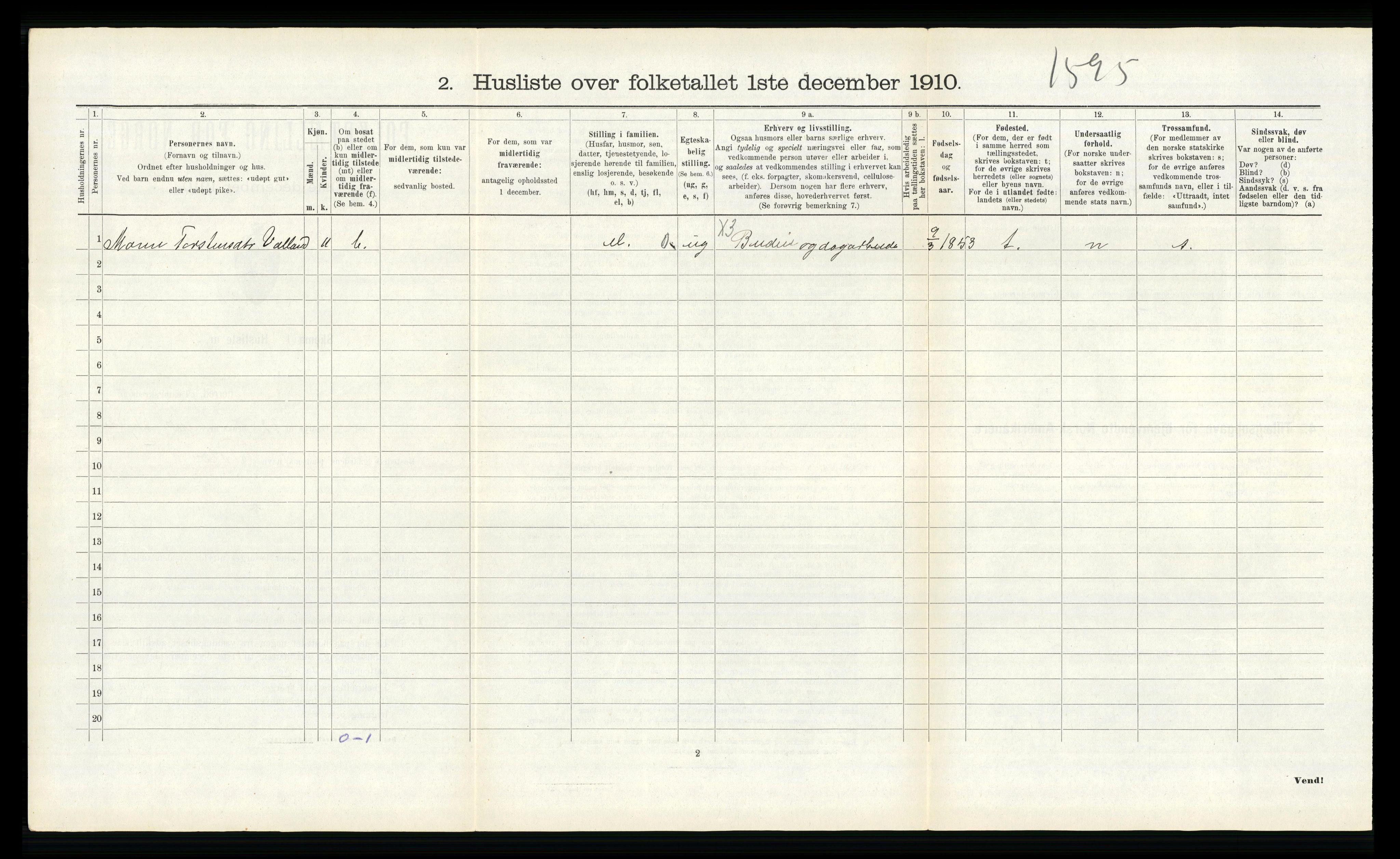 RA, 1910 census for Kvam, 1910, p. 616