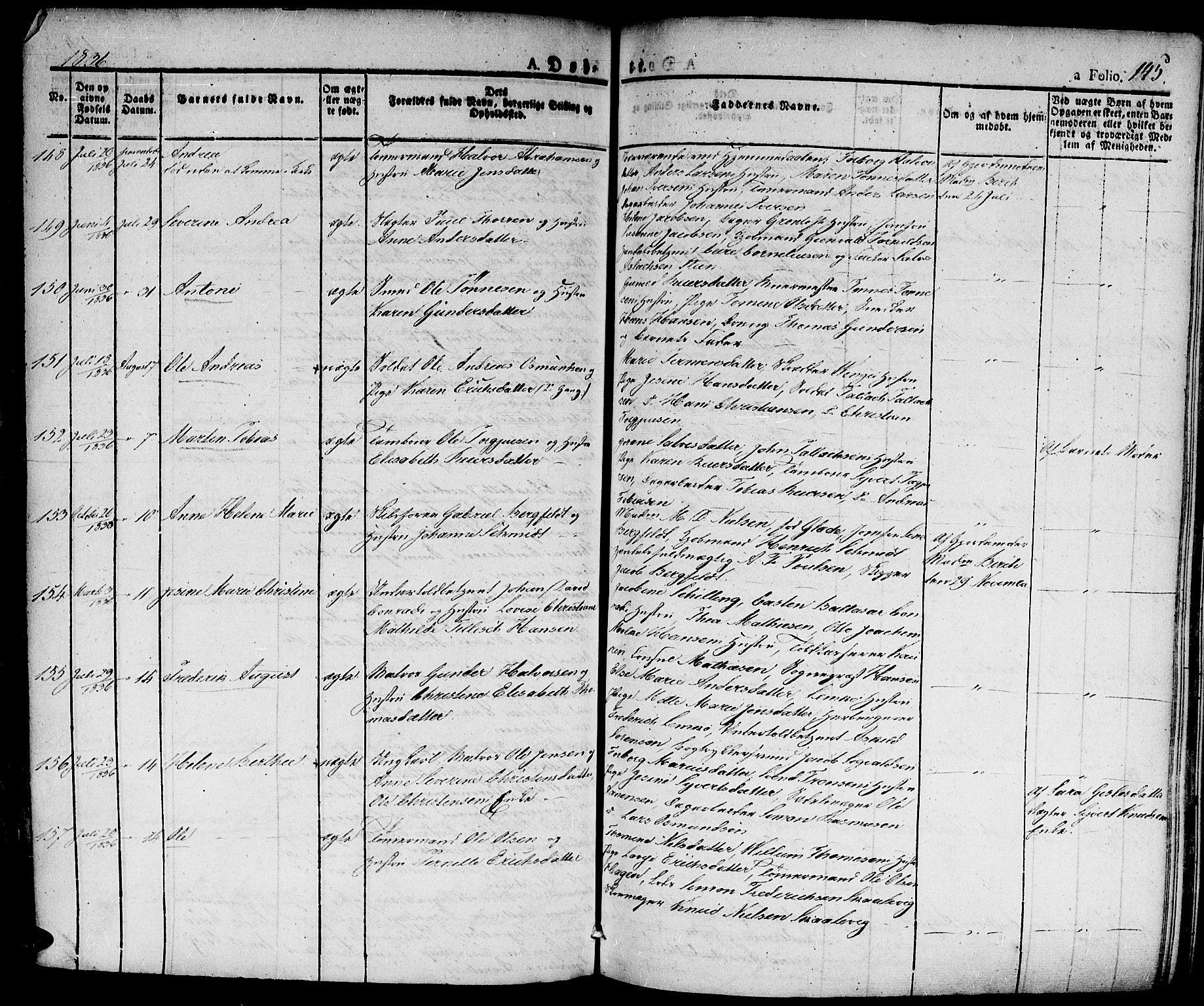 Kristiansand domprosti, SAK/1112-0006/F/Fa/L0011: Parish register (official) no. A 11, 1827-1841, p. 145