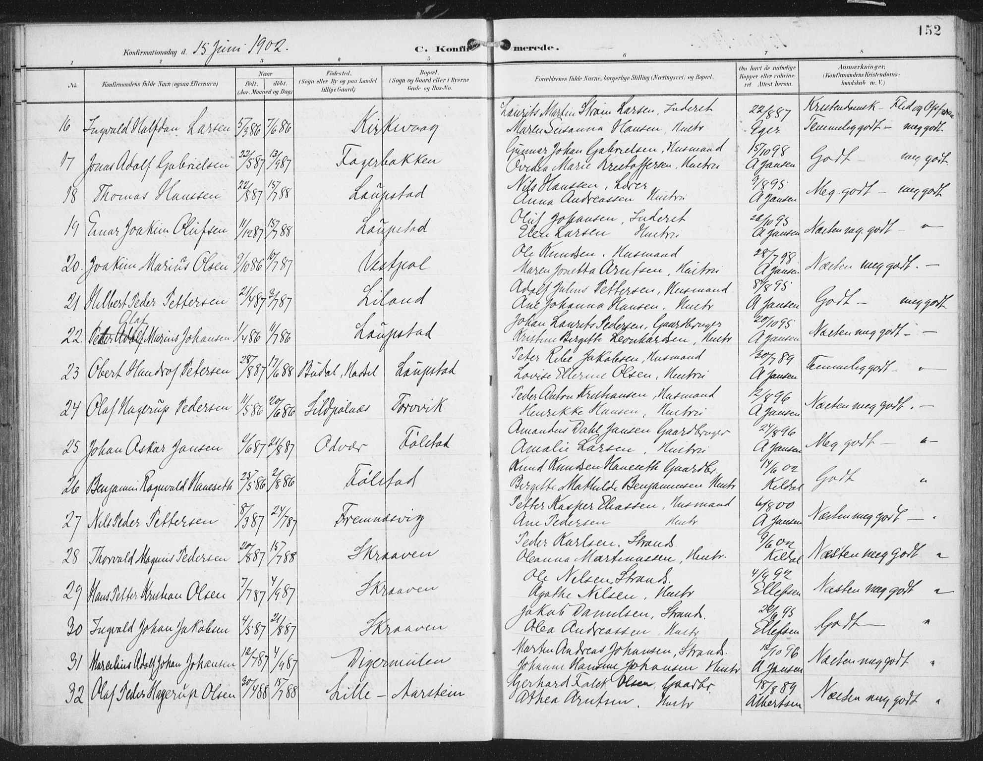 Ministerialprotokoller, klokkerbøker og fødselsregistre - Nordland, AV/SAT-A-1459/874/L1062: Parish register (official) no. 874A06, 1899-1907, p. 152