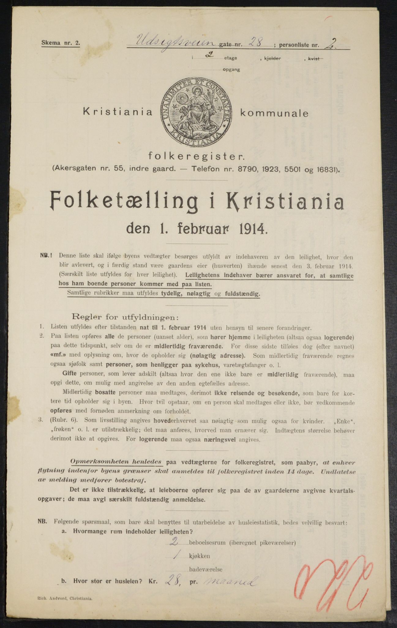 OBA, Municipal Census 1914 for Kristiania, 1914, p. 122398