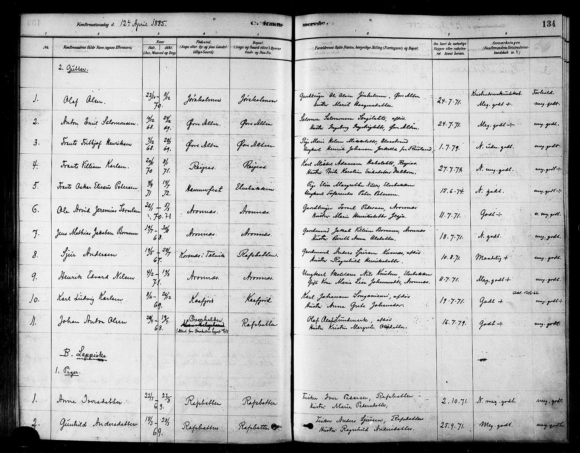 Alta sokneprestkontor, SATØ/S-1338/H/Ha/L0002.kirke: Parish register (official) no. 2, 1879-1892, p. 134