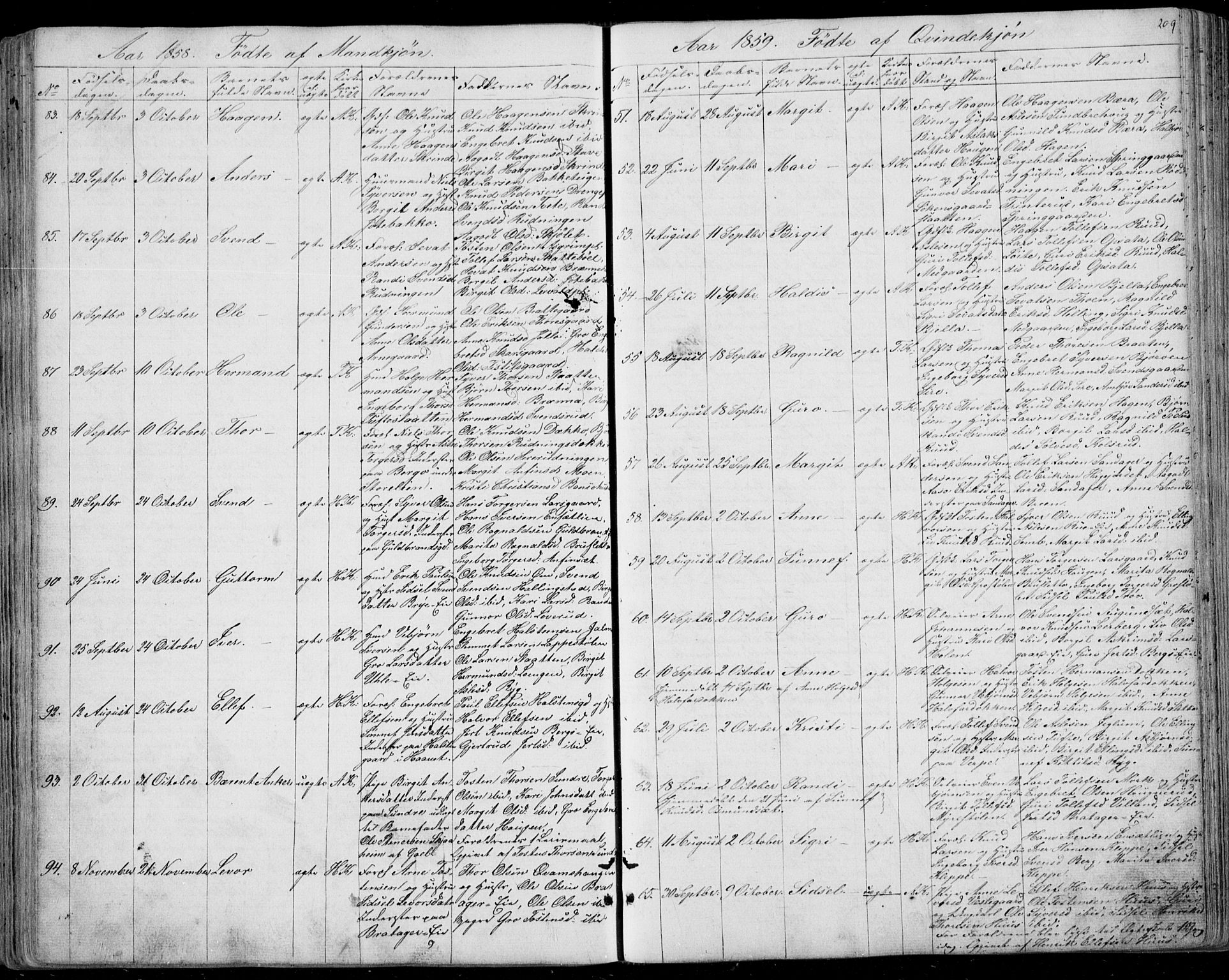 Ål kirkebøker, AV/SAKO-A-249/F/Fa/L0006: Parish register (official) no. I 6, 1849-1864, p. 209