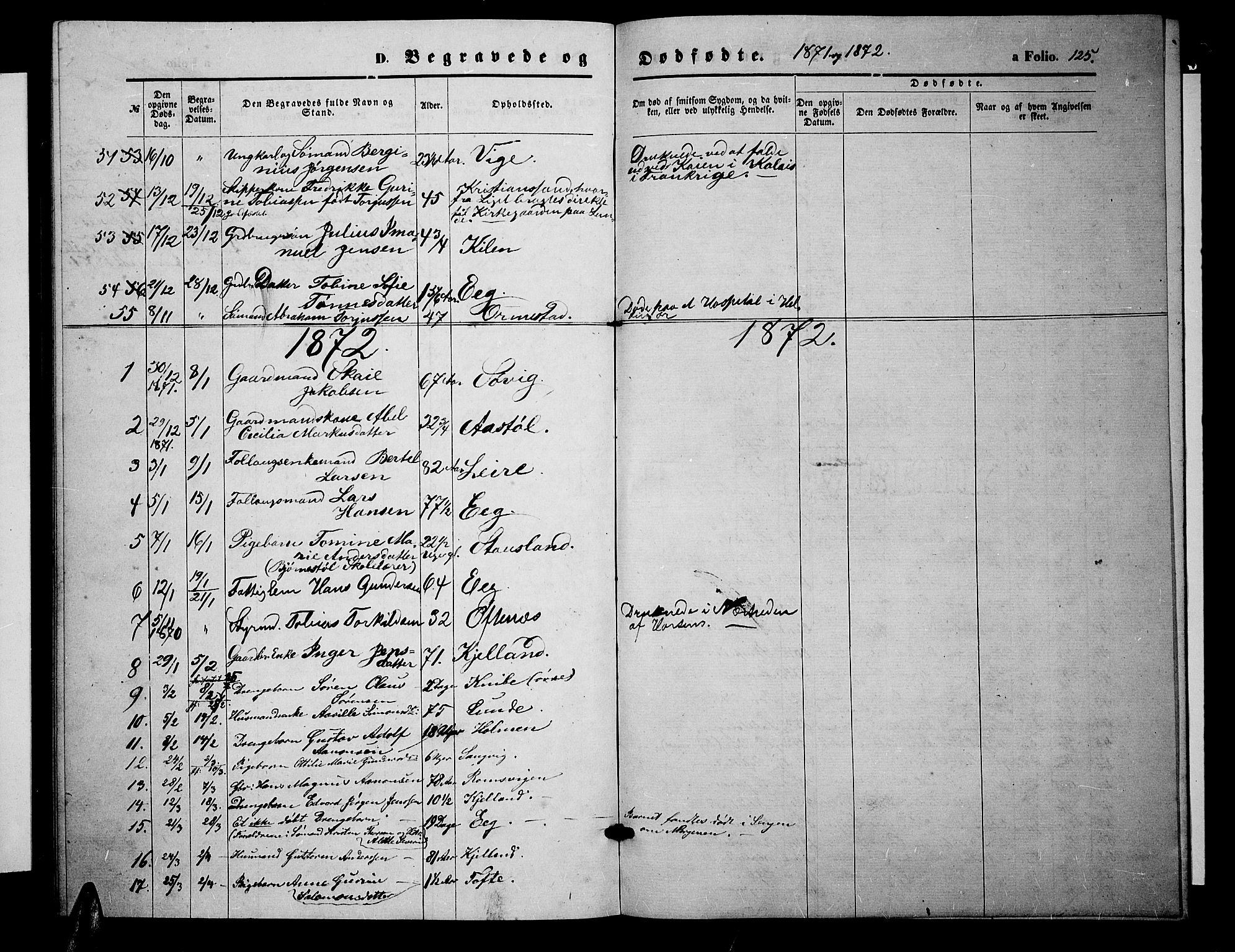 Søgne sokneprestkontor, SAK/1111-0037/F/Fb/Fbb/L0004: Parish register (copy) no. B 4, 1864-1883, p. 125