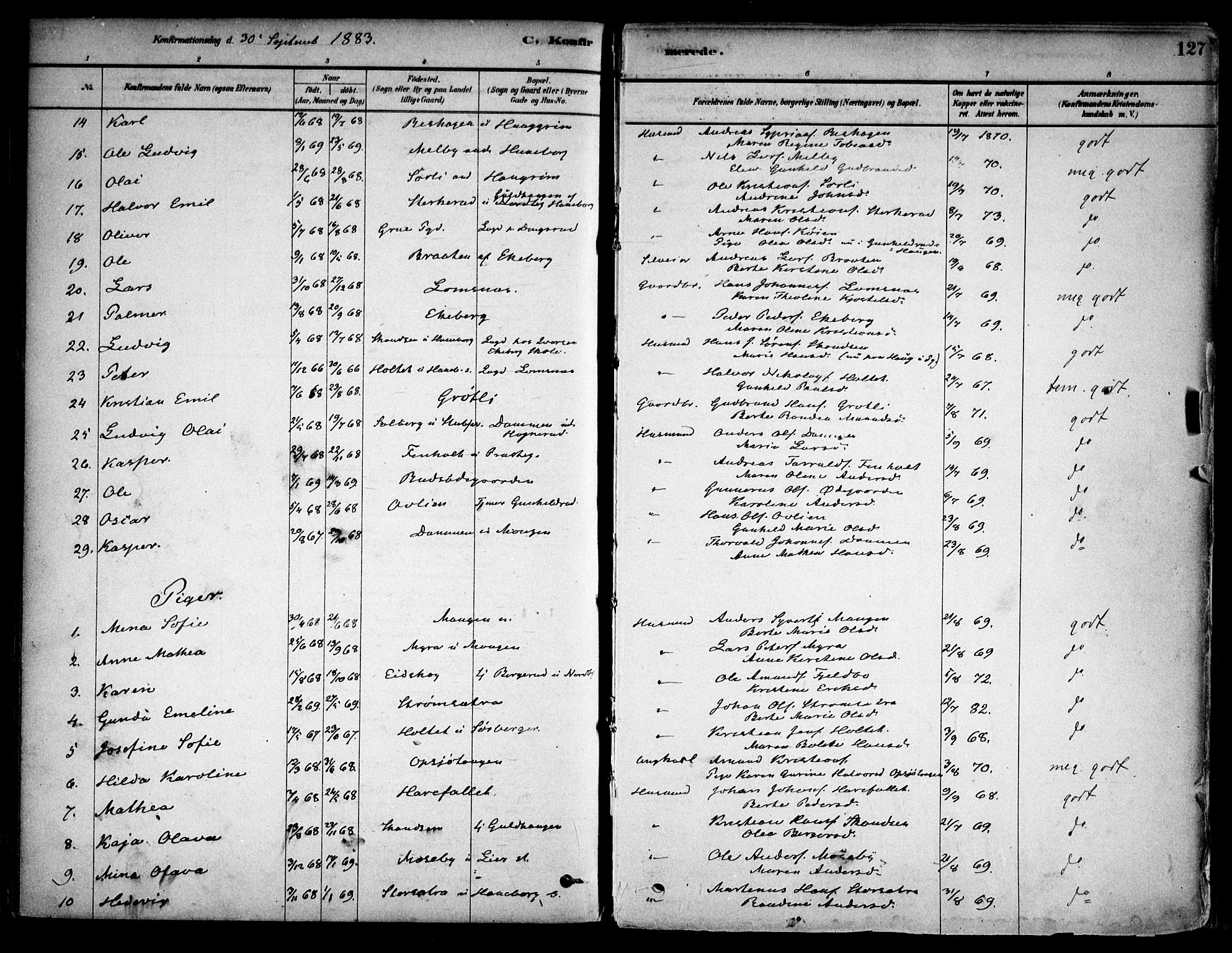 Aurskog prestekontor Kirkebøker, SAO/A-10304a/F/Fa/L0008: Parish register (official) no. I 8, 1878-1937, p. 127