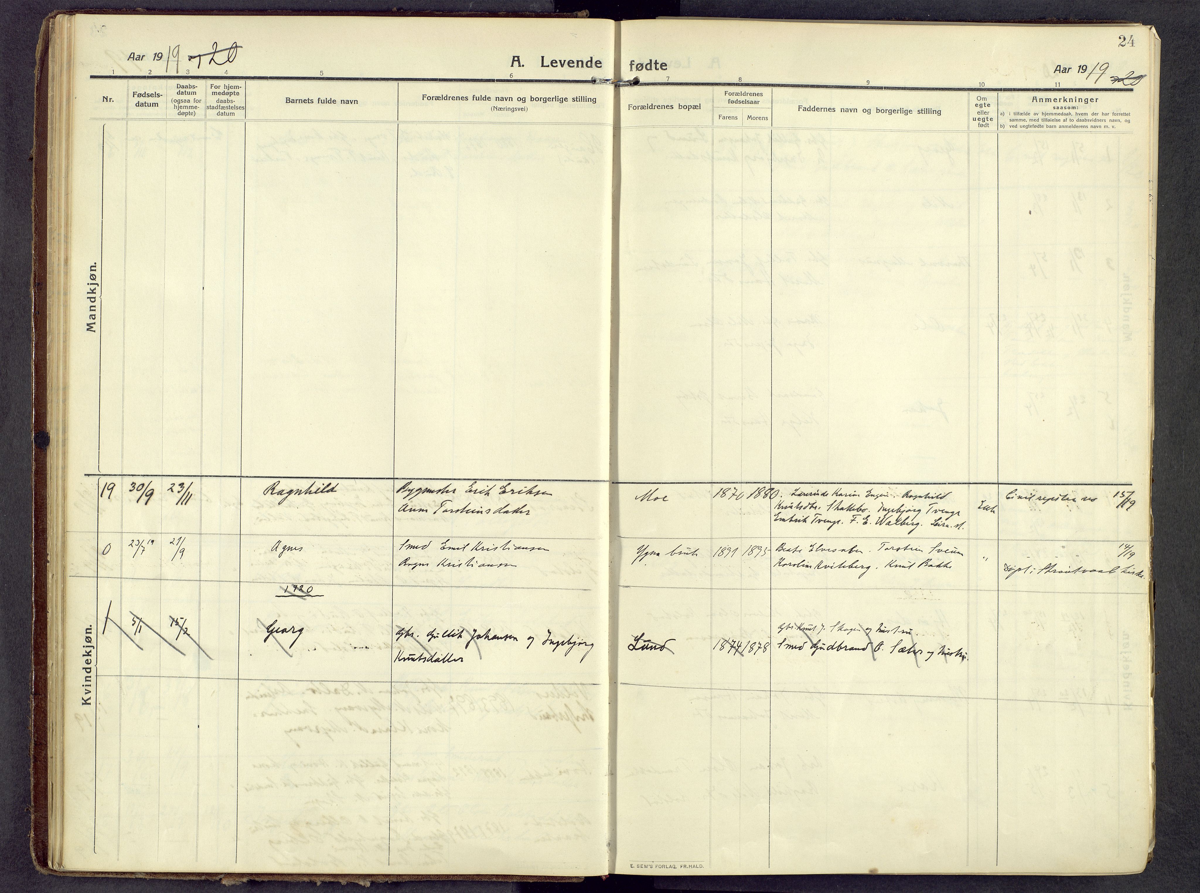 Øystre Slidre prestekontor, AV/SAH-PREST-138/H/Ha/Haa/L0006: Parish register (official) no. 6, 1911-1931, p. 24