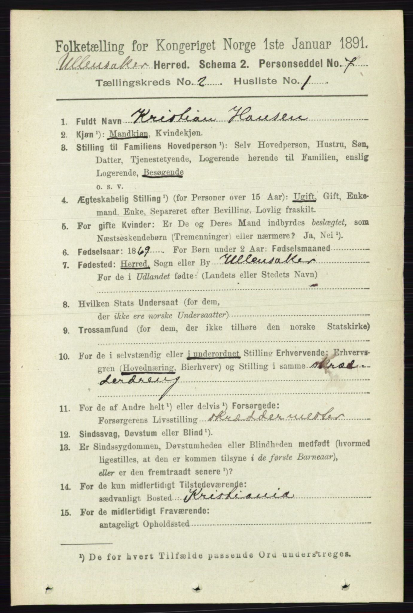 RA, 1891 census for 0235 Ullensaker, 1891, p. 703