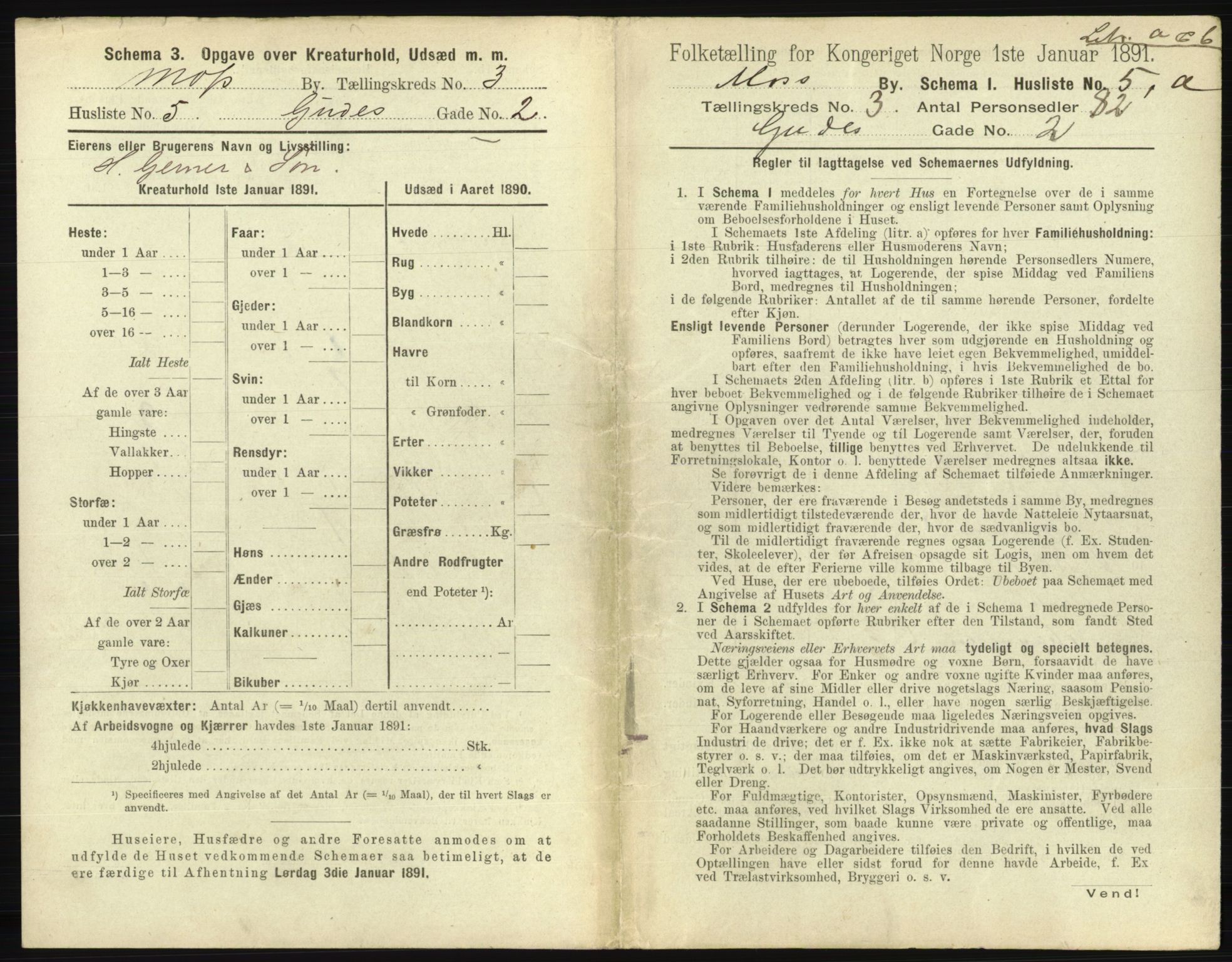 RA, 1891 census for 0104 Moss, 1891, p. 256