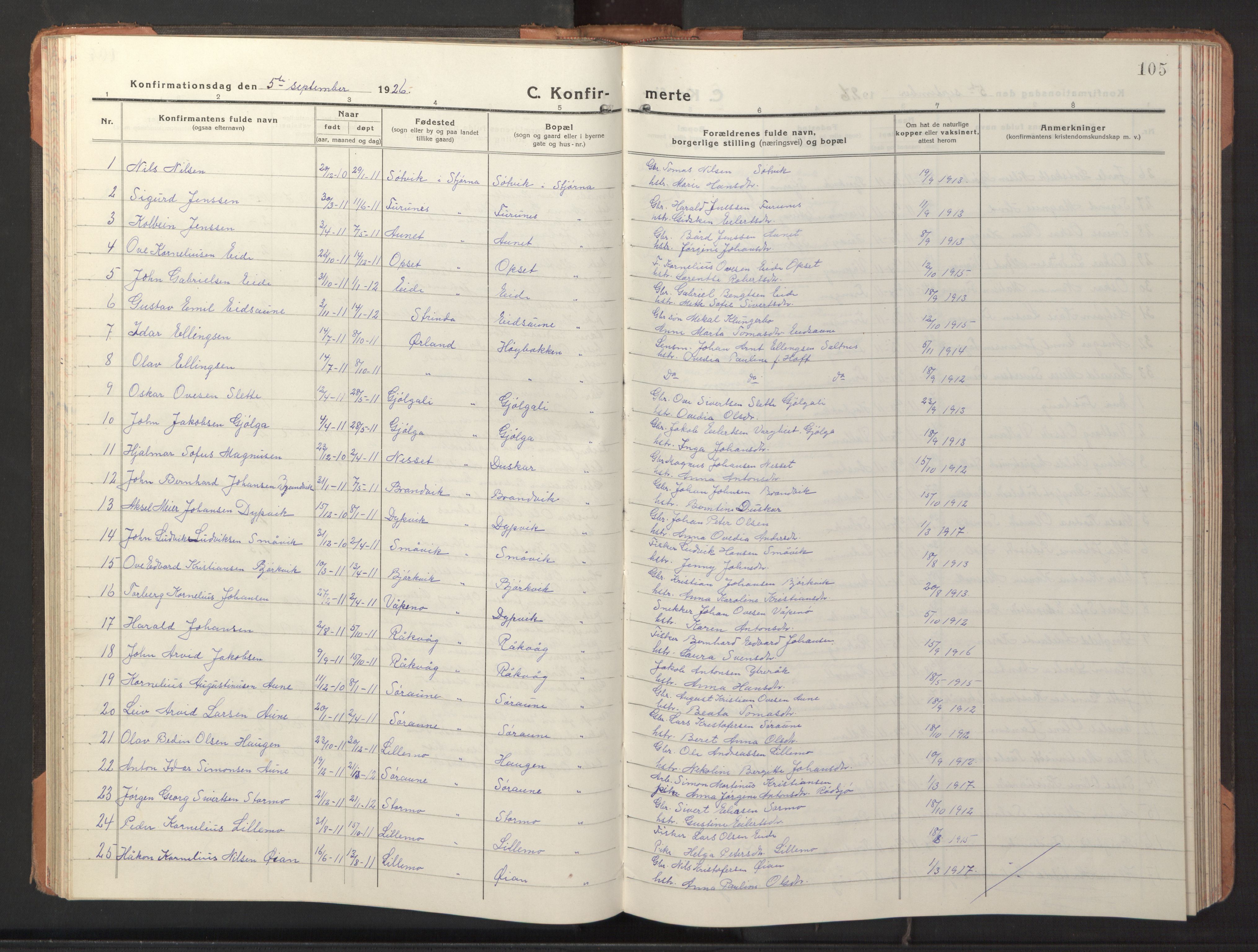 Ministerialprotokoller, klokkerbøker og fødselsregistre - Sør-Trøndelag, SAT/A-1456/653/L0658: Parish register (copy) no. 653C02, 1919-1947, p. 105