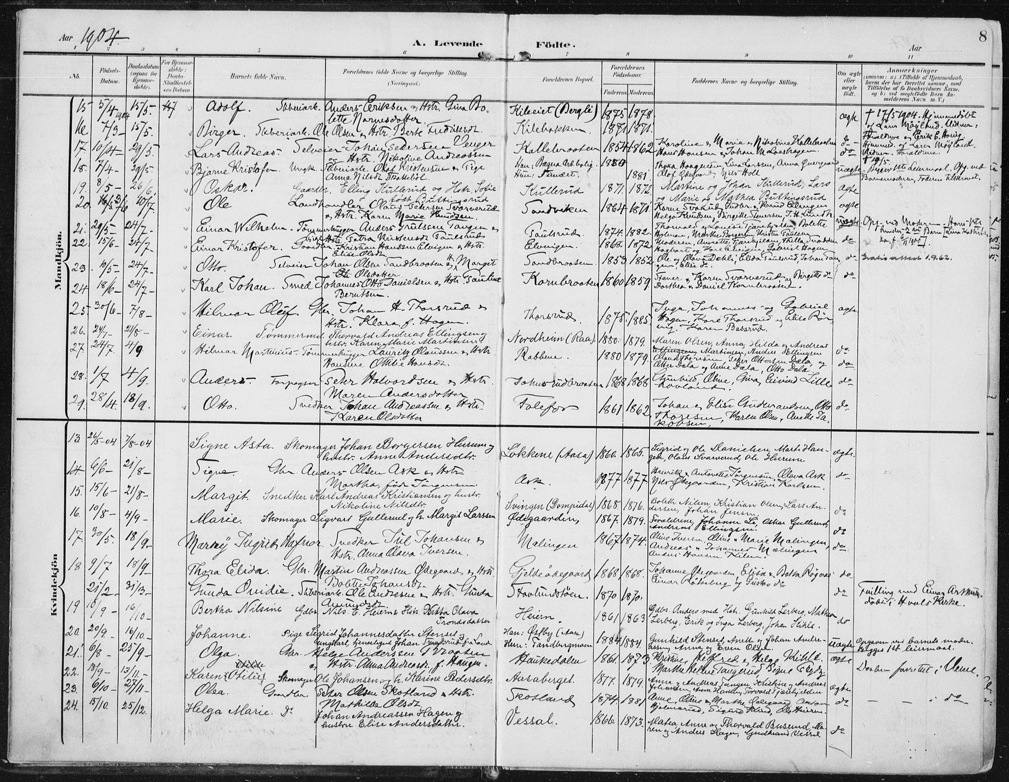 Norderhov kirkebøker, AV/SAKO-A-237/F/Fa/L0017: Parish register (official) no. 17, 1903-1919, p. 8