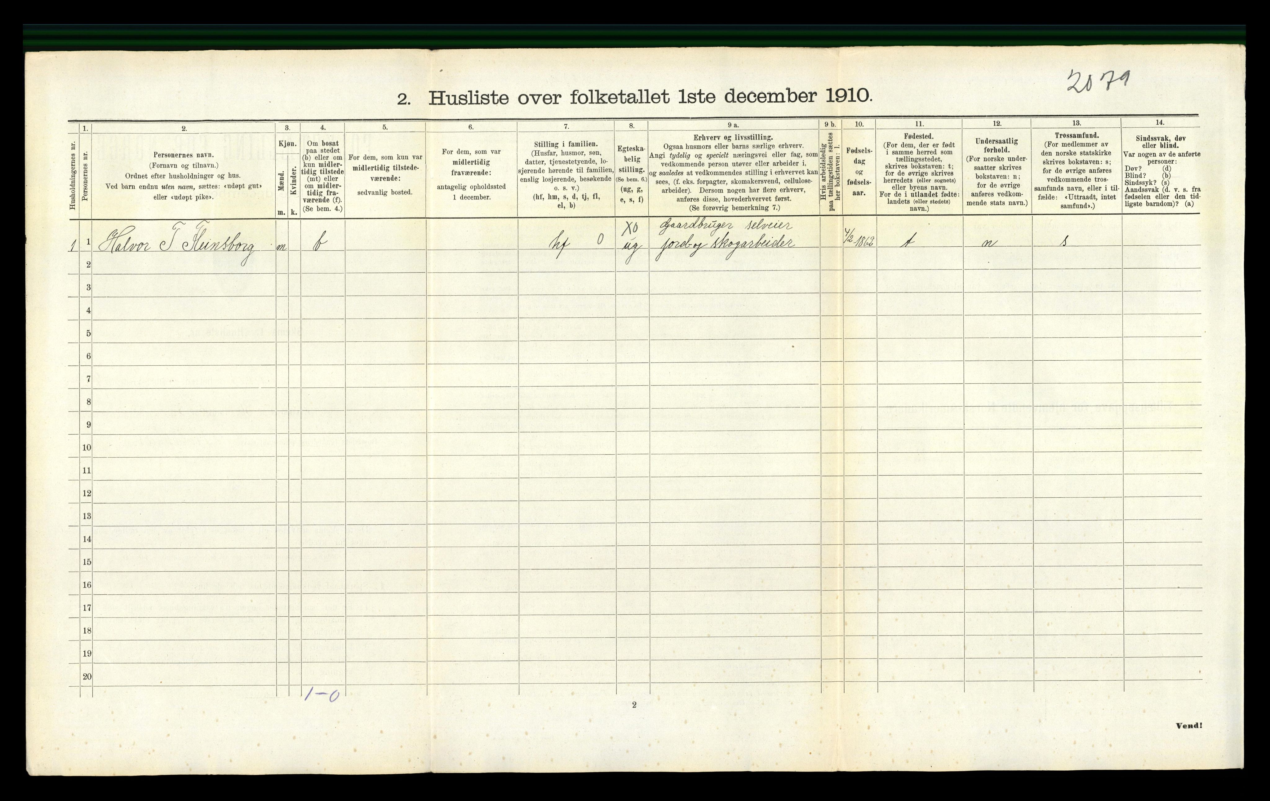 RA, 1910 census for Seljord, 1910, p. 832