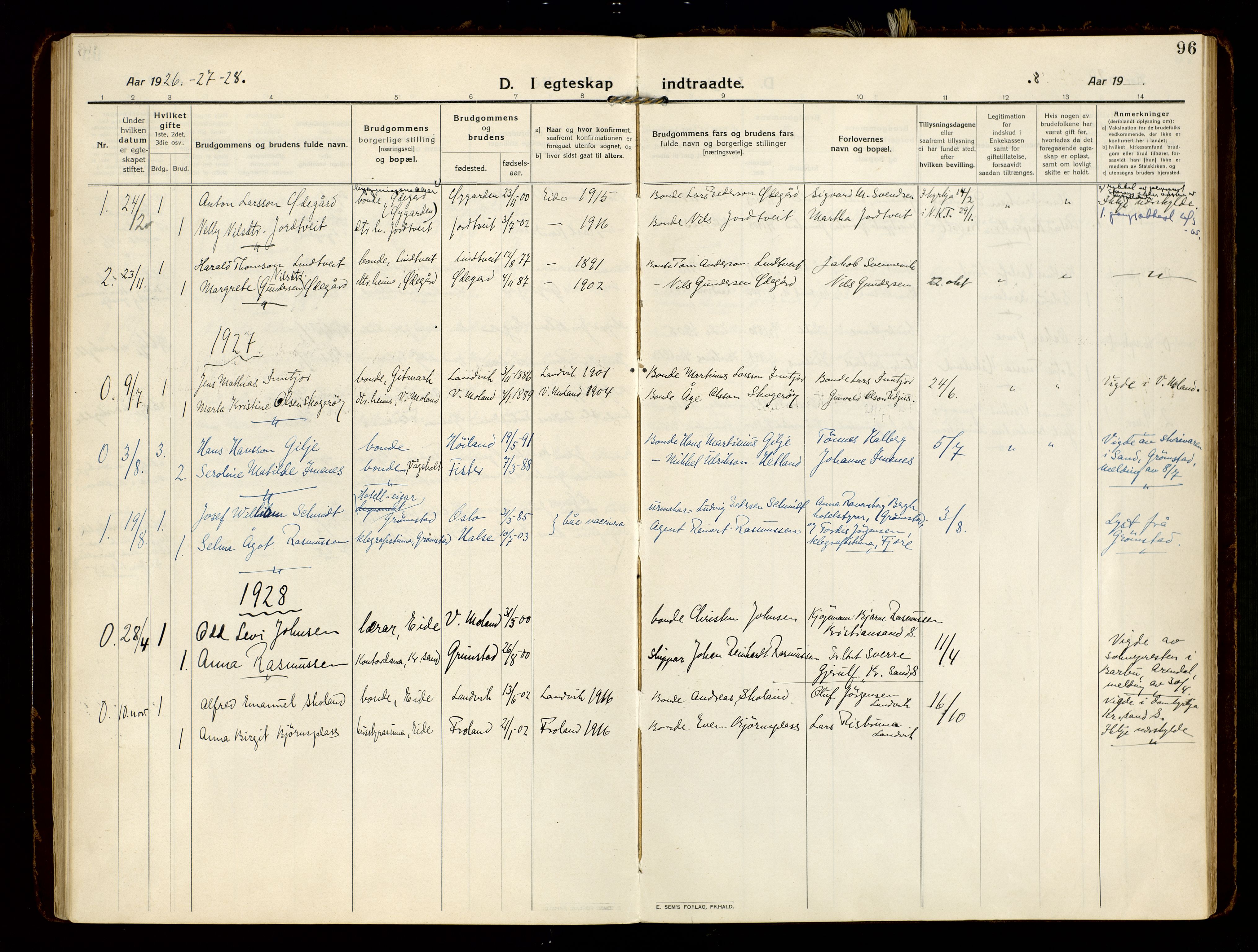 Hommedal sokneprestkontor, AV/SAK-1111-0023/F/Fa/Faa/L0004: Parish register (official) no. A 4, 1916-1945, p. 96