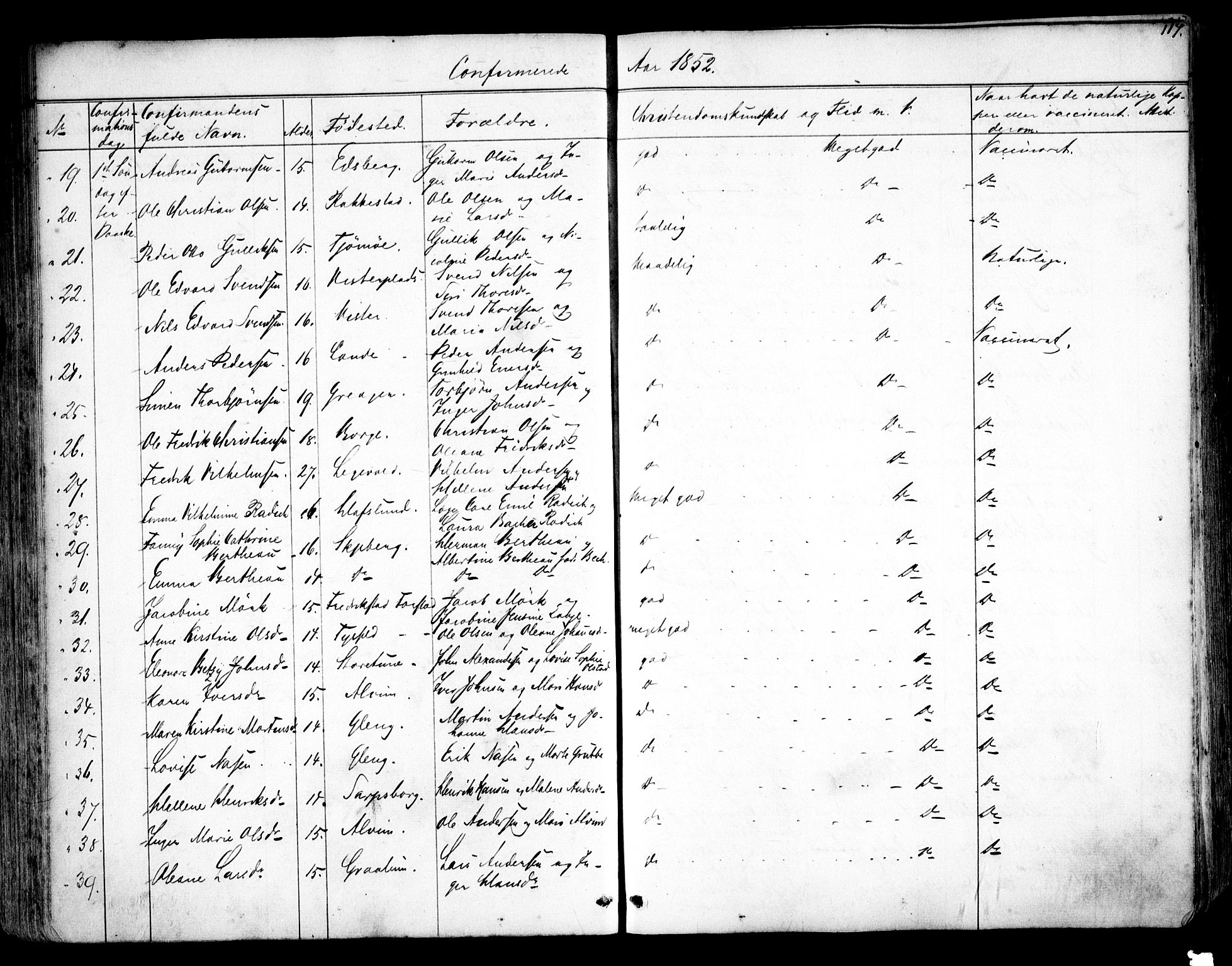 Tune prestekontor Kirkebøker, SAO/A-2007/F/Fa/L0011: Parish register (official) no. 11, 1852-1856, p. 117