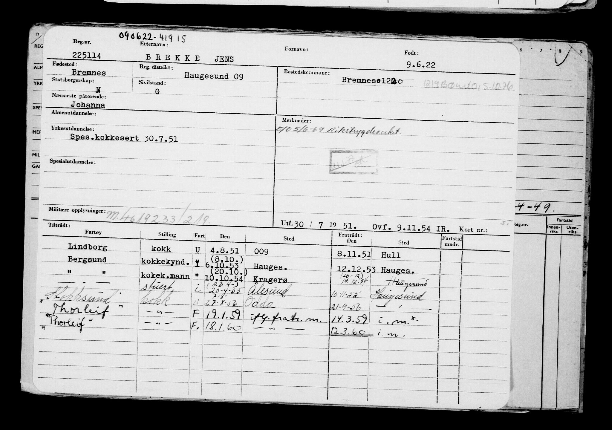 Direktoratet for sjømenn, AV/RA-S-3545/G/Gb/L0207: Hovedkort, 1922, p. 364