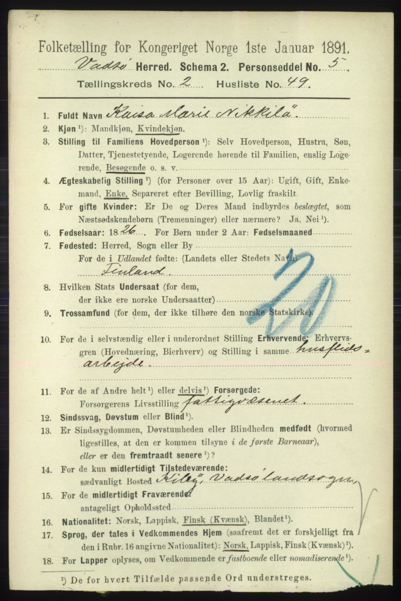 RA, 1891 census for 2029 Vadsø, 1891, p. 768