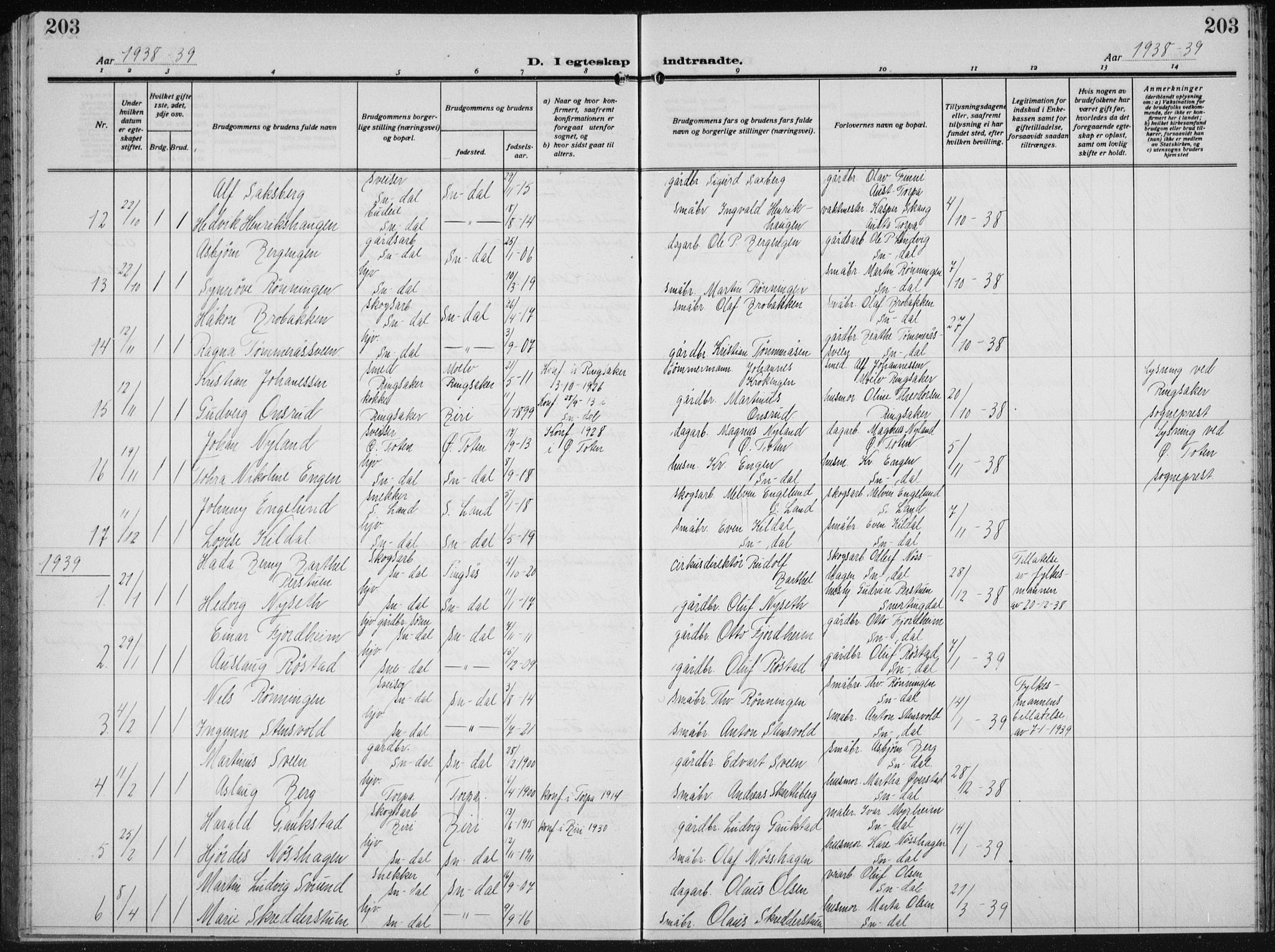 Biri prestekontor, SAH/PREST-096/H/Ha/Hab/L0007: Parish register (copy) no. 7, 1919-1941, p. 203