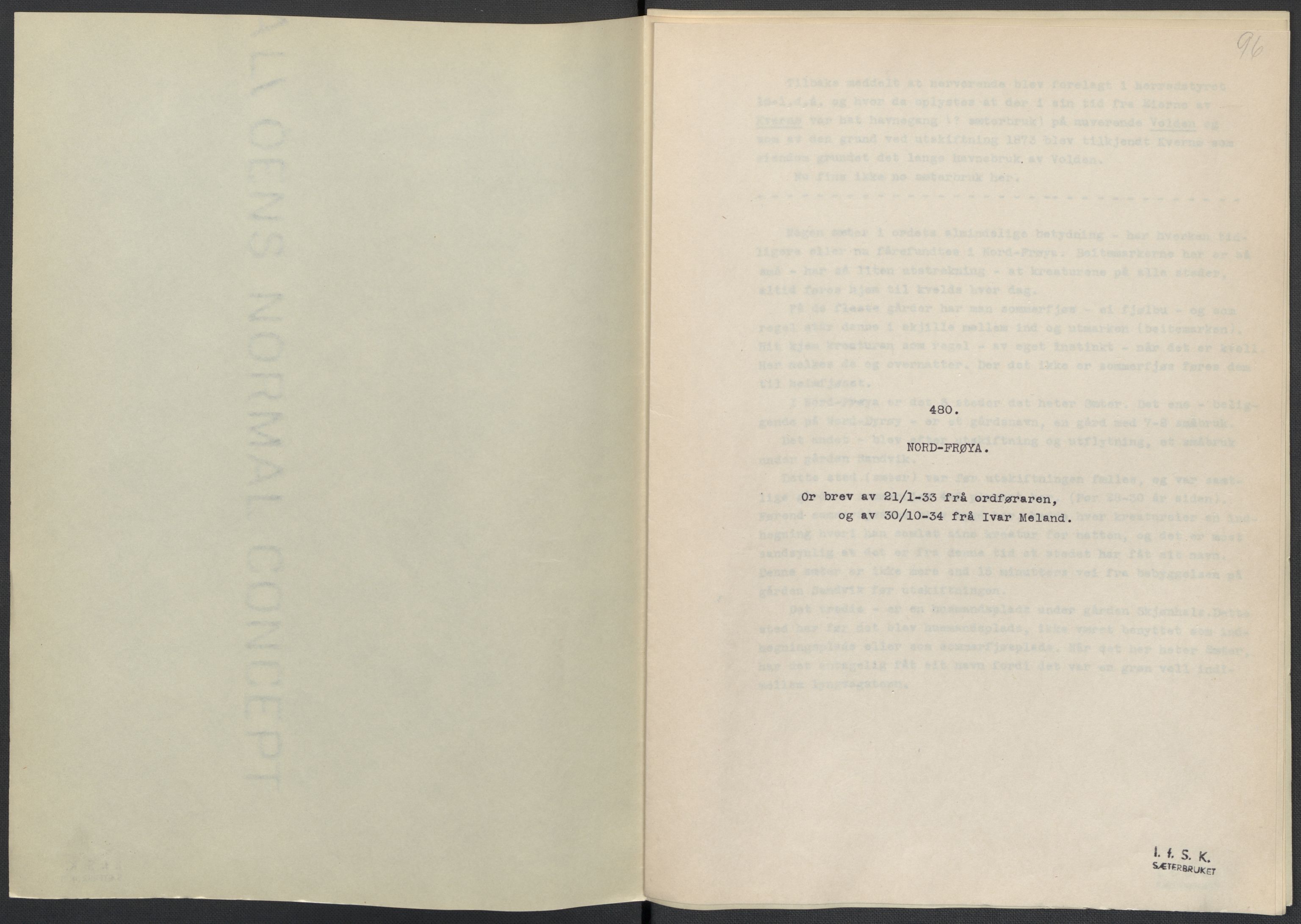 Instituttet for sammenlignende kulturforskning, AV/RA-PA-0424/F/Fc/L0013/0003: Eske B13: / Sør-Trøndelag (perm XXXVII), 1933-1936, p. 96