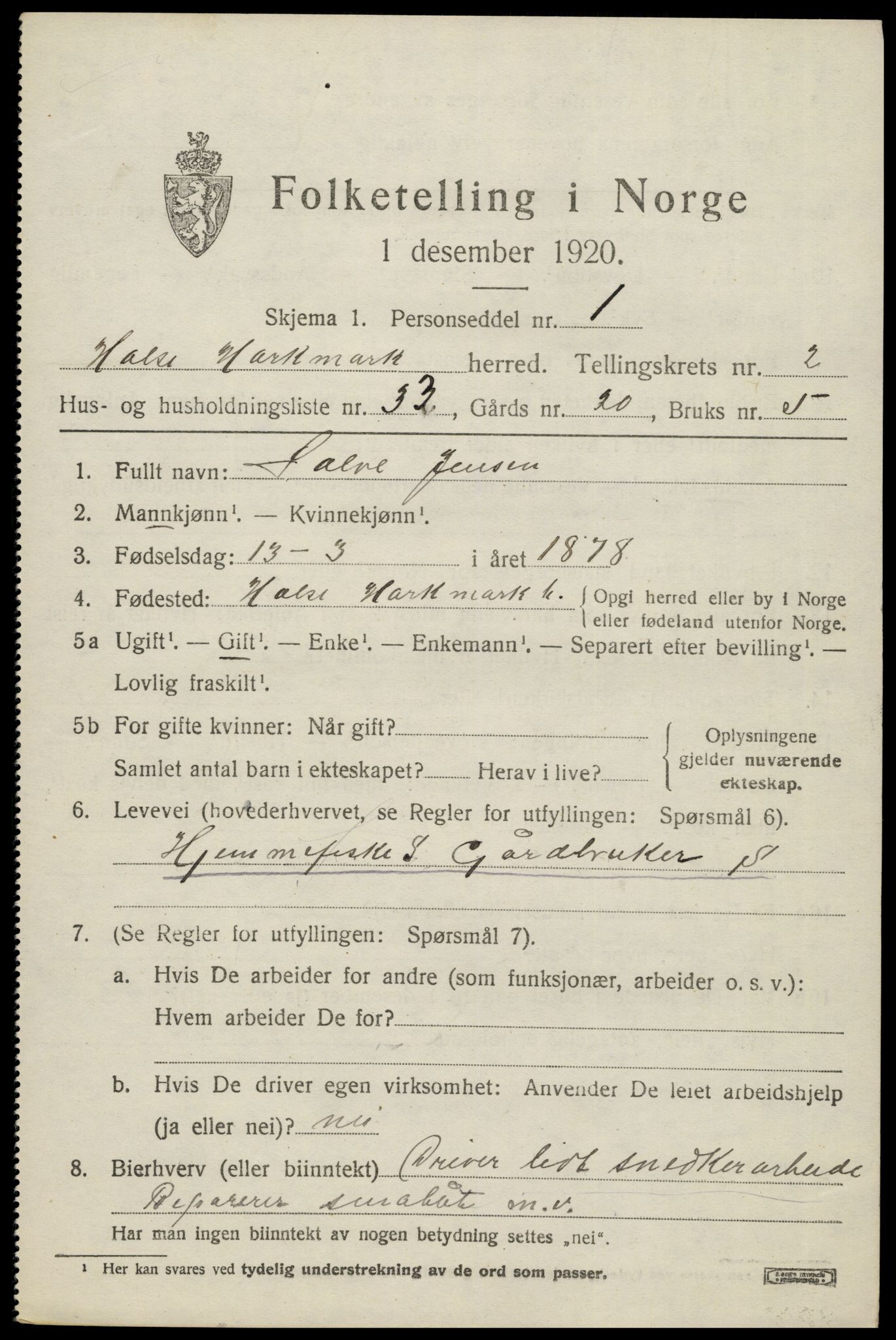 SAK, 1920 census for Halse og Harkmark, 1920, p. 2375